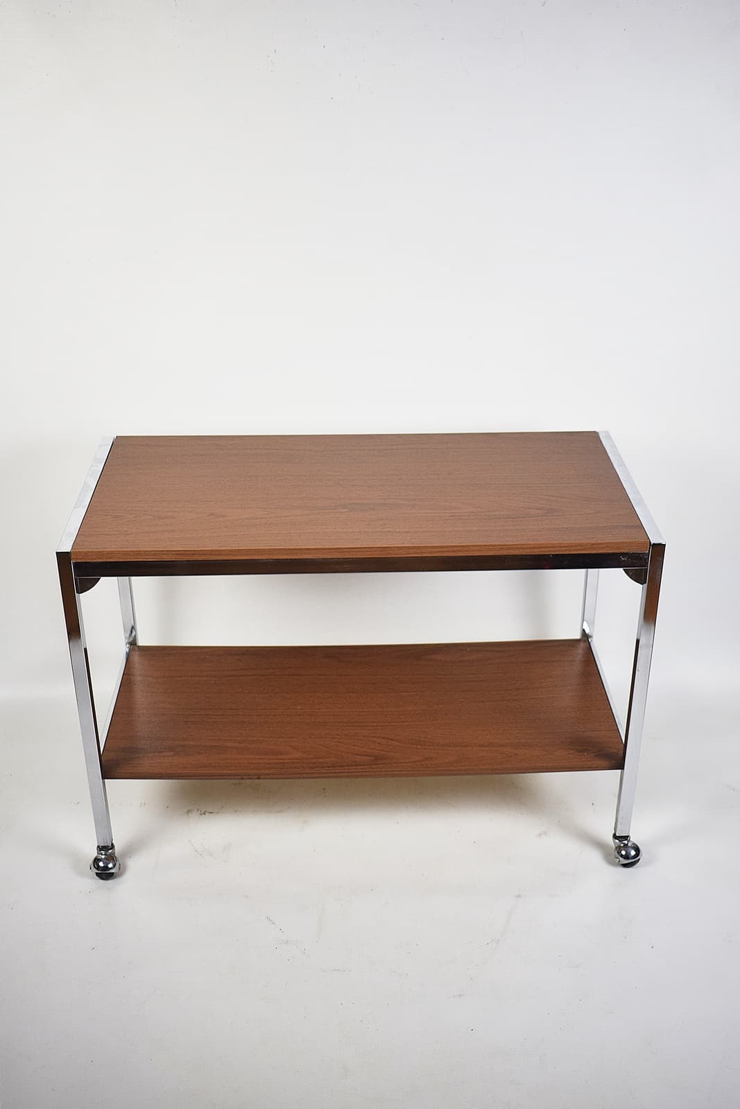 Side table, brown wood, silver chrome, 1970s - 346366
