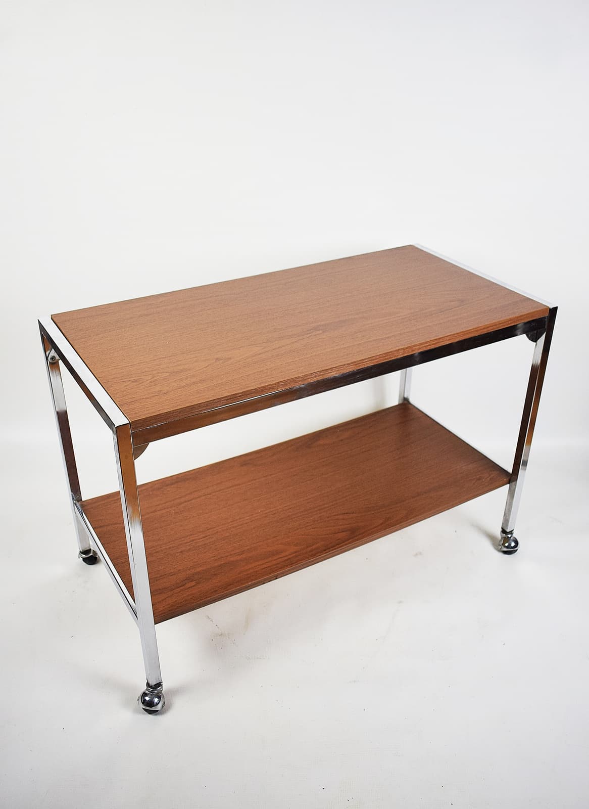 Side table, brown wood, silver chrome, 1970s - 346367