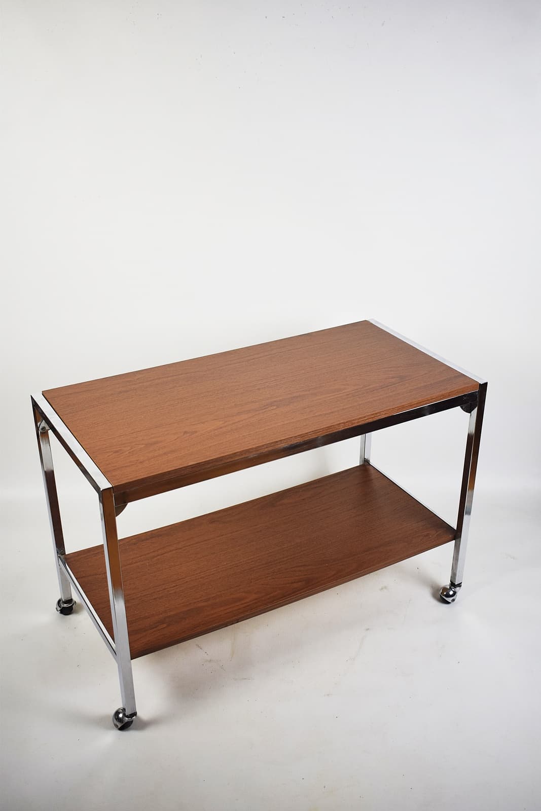 Side table, brown wood, silver chrome, 1970s - 346365