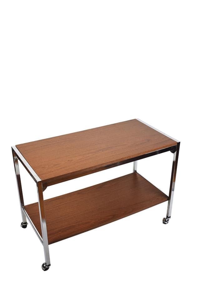 Side table, brown wood, silver chrome, 1970s - DIMENSION