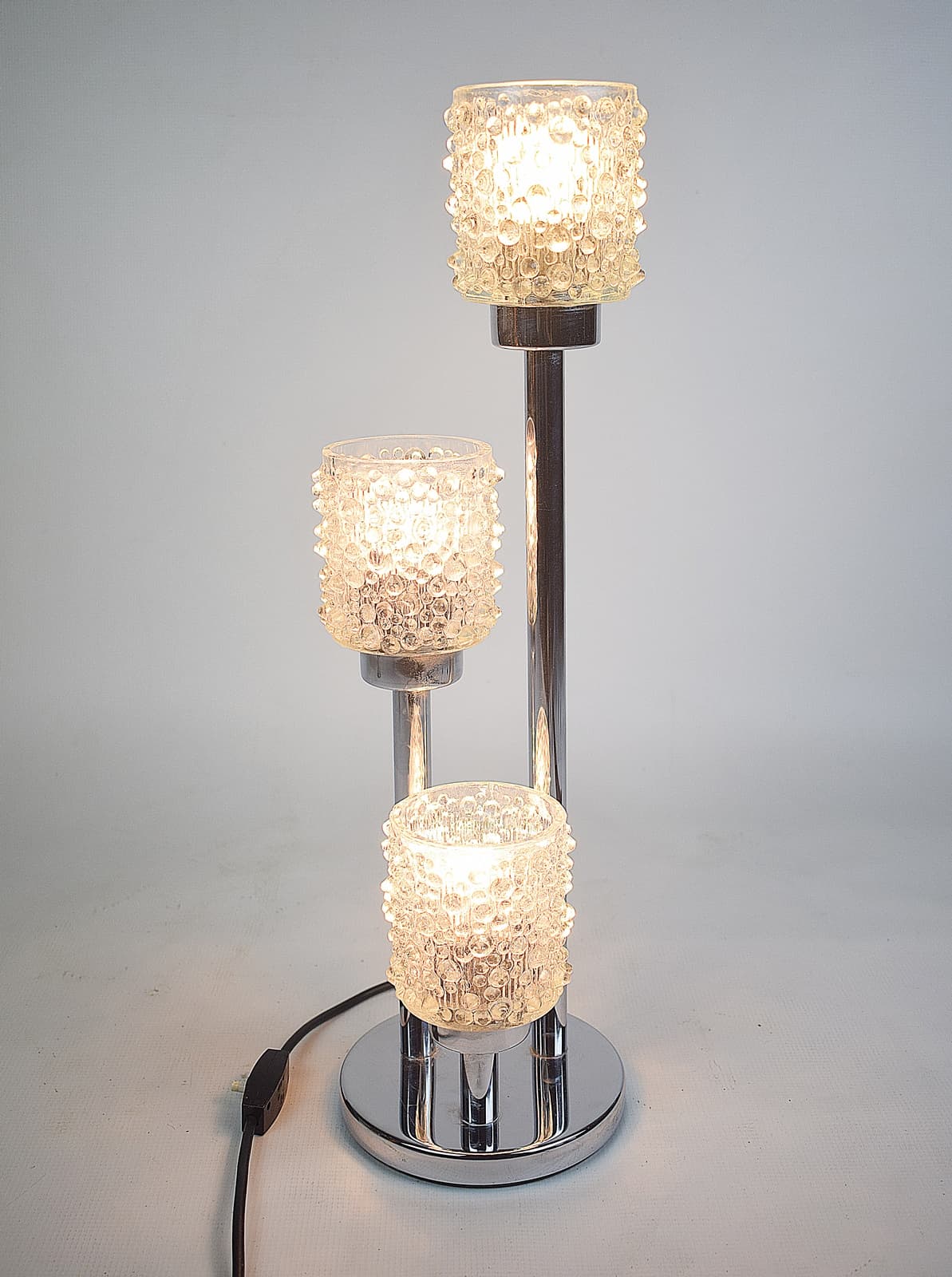 Table lamp, silver chrome, transparent glass, 1970s - 346386