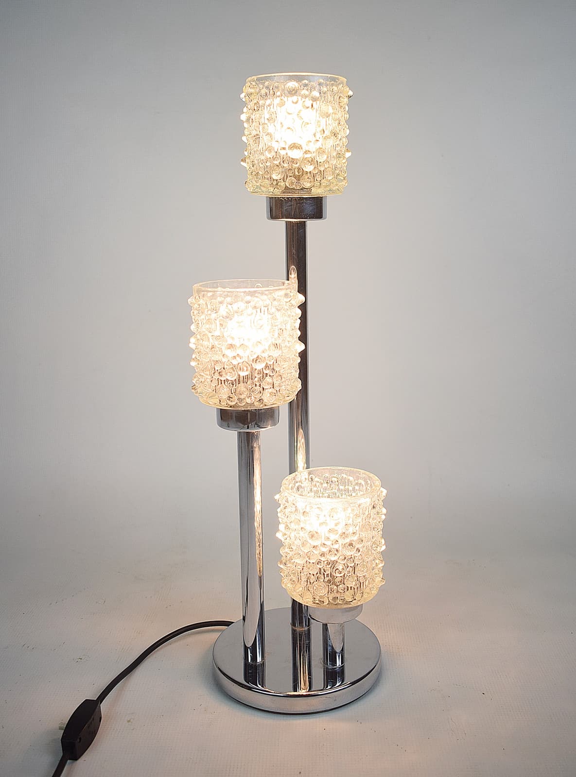 Table lamp, silver chrome, transparent glass, 1970s - 346384