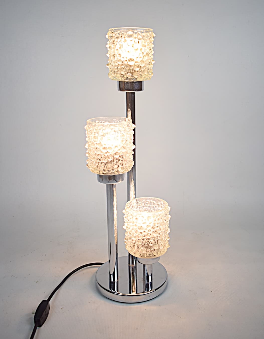 Table lamp, silver chrome, transparent glass, 1970s - 346383