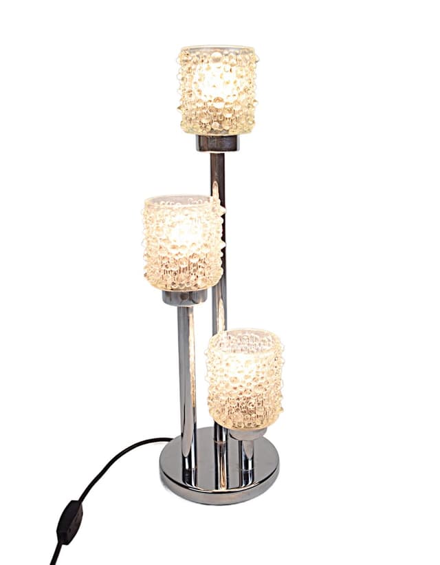 Table lamp, silver chrome, transparent glass, 1970s - DIMENSION