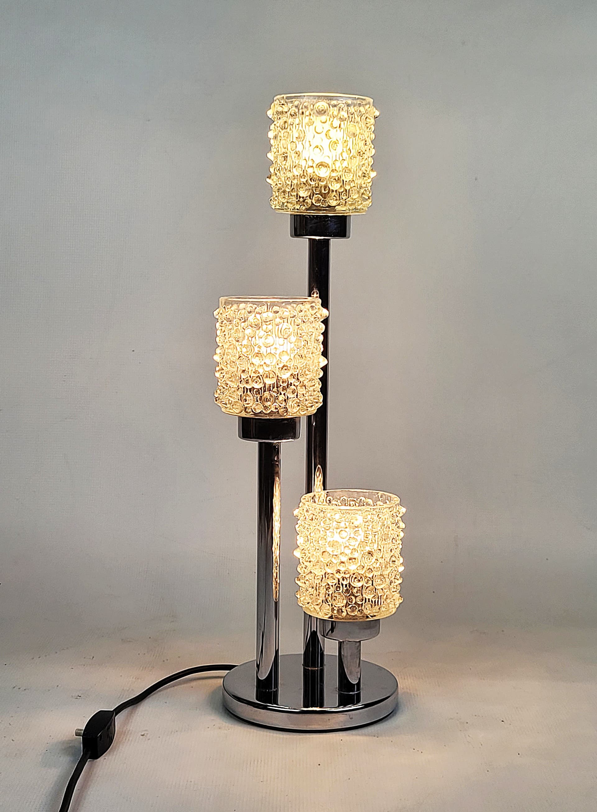 Table lamp, silver chrome, transparent glass, 1970s - 346389
