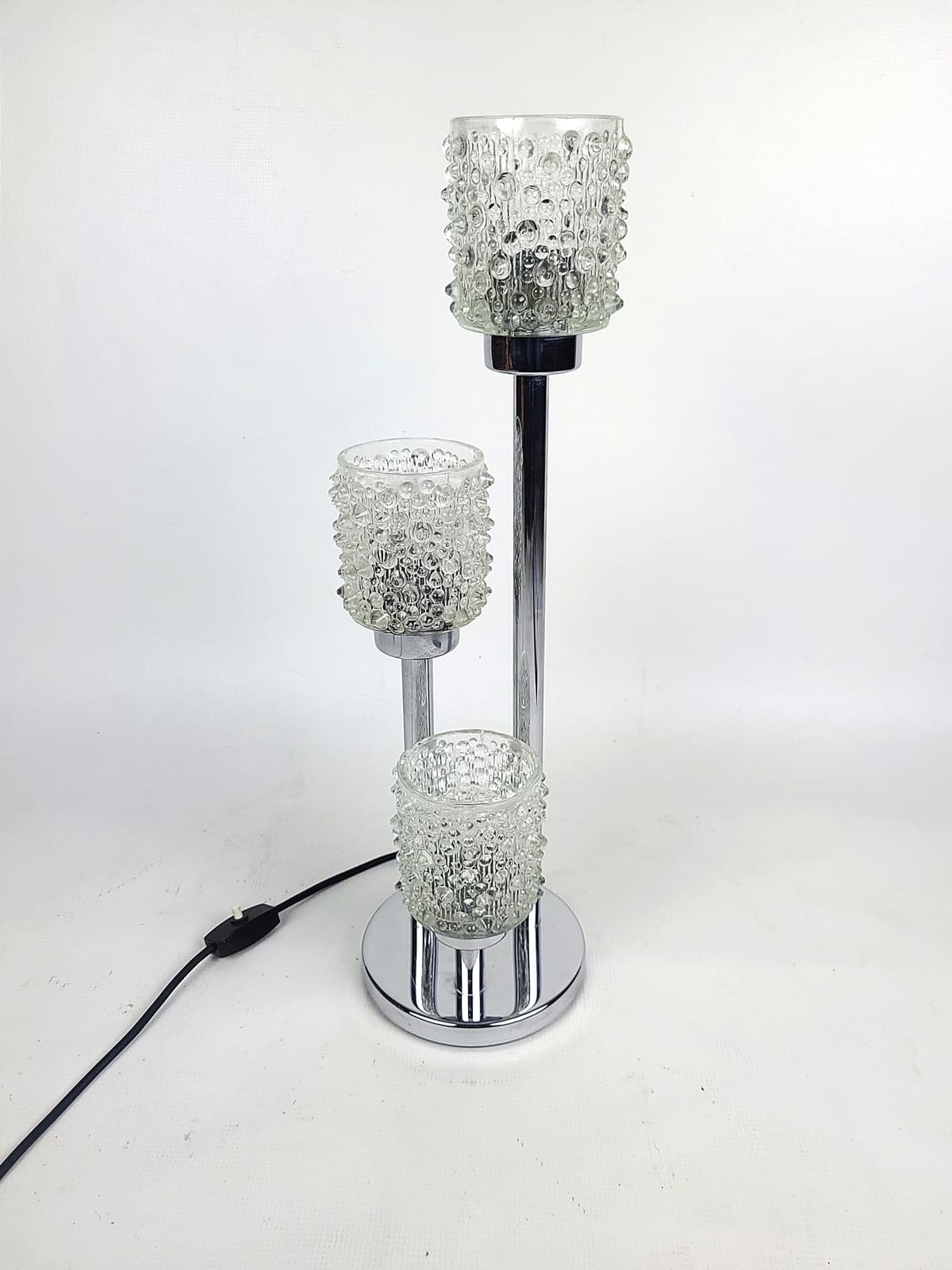 Table lamp, silver chrome, transparent glass, 1970s - 346387