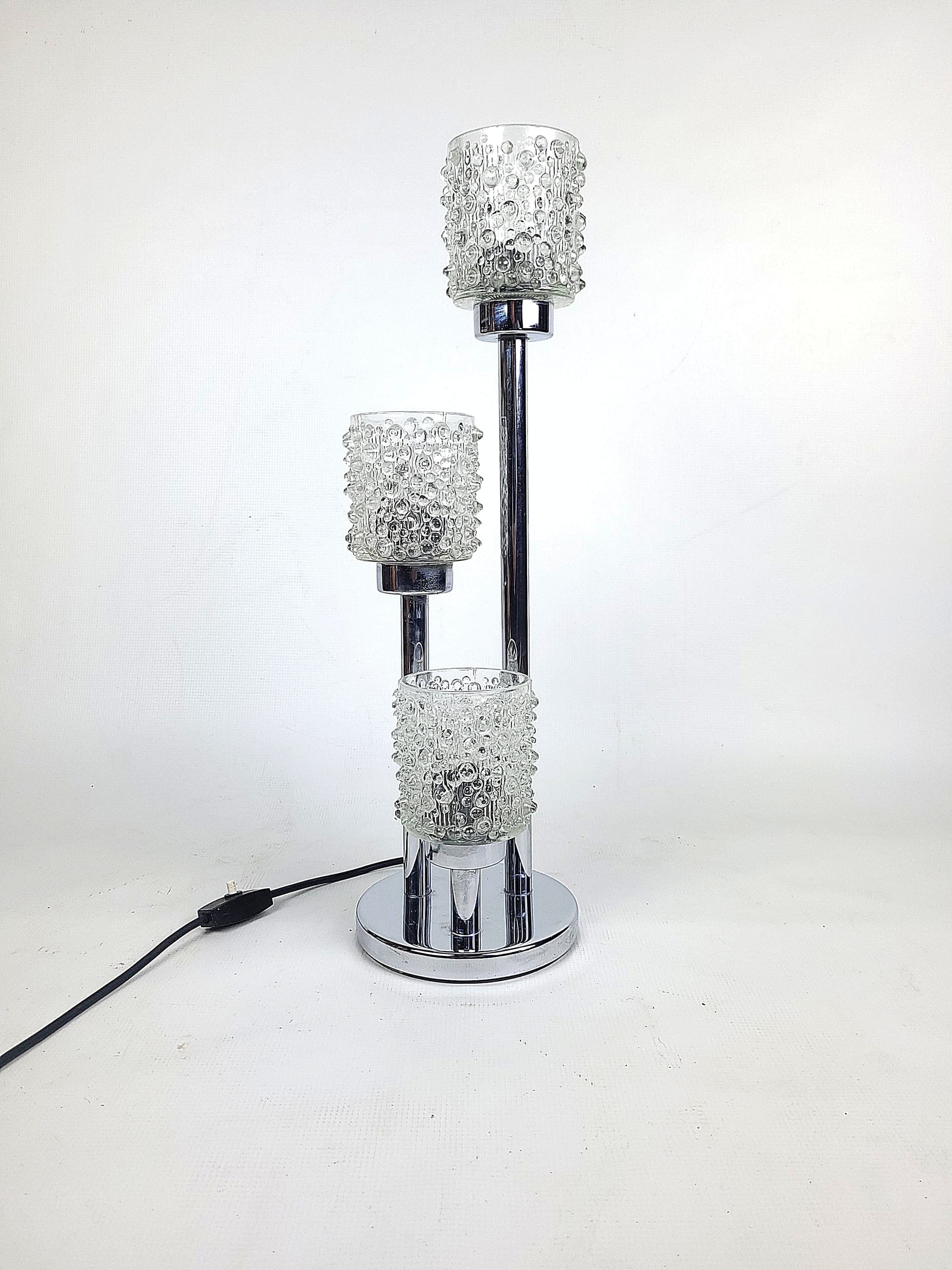 Table lamp, silver chrome, transparent glass, 1970s - 346390