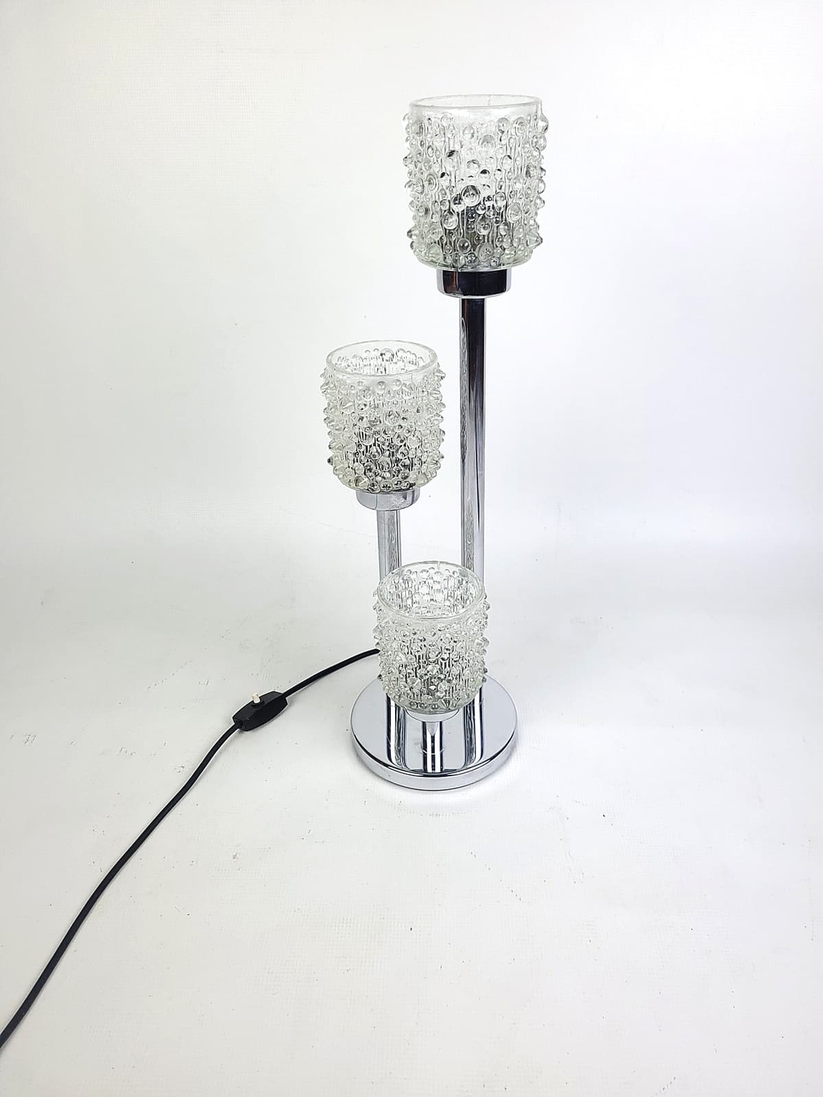 Table lamp, silver chrome, transparent glass, 1970s - 346388