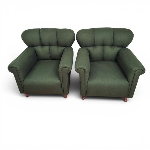 Pair of armchairs, bottle green fabric, brown wood, Czechoslovakia, 1960s. - DIMENSION