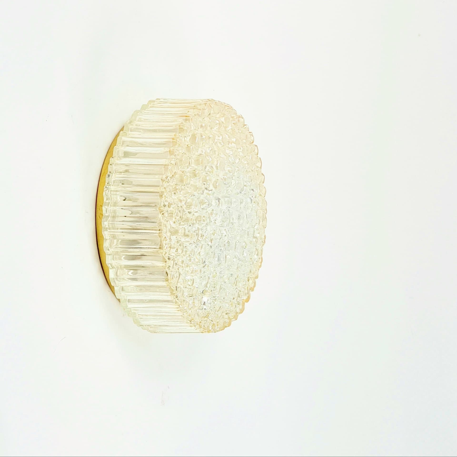 Wall/Ceiling Lamp, light amber glass, metal, by H. Tynell, Limburg, Germany, 1970s. - 346444