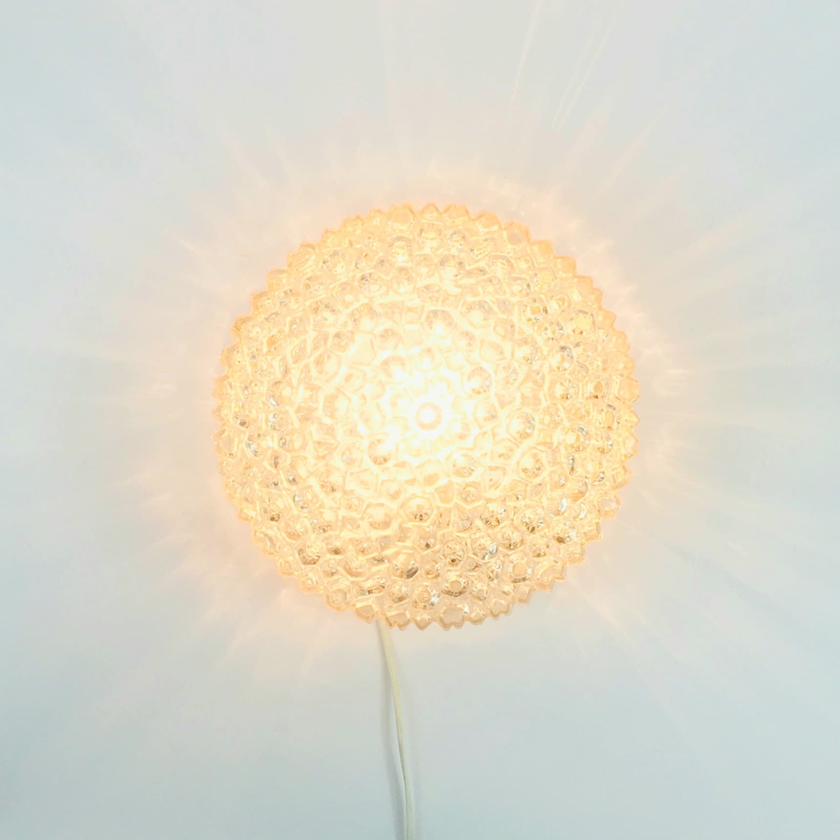Wall/Ceiling Lamp, light amber glass, metal, by H. Tynell, Limburg, Germany, 1970s. - 346448