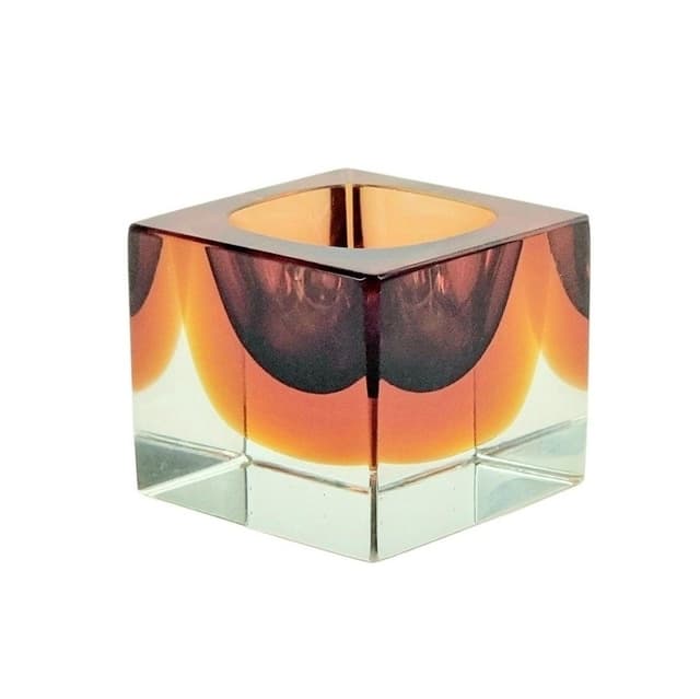 Ashtray Murano, burgundy orange transparent glass, Italy, 1970s. - DIMENSION