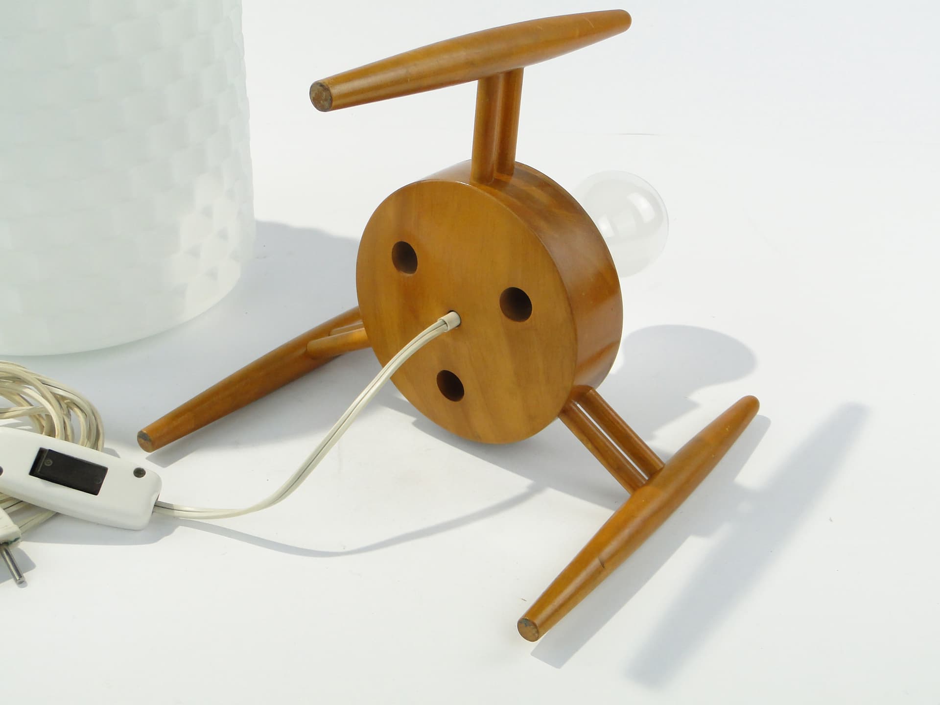 Table lamp, white glass, light brown wood, Krásná Jizba & Kamenický Šenov, Czech Republic, 1950s - 346471