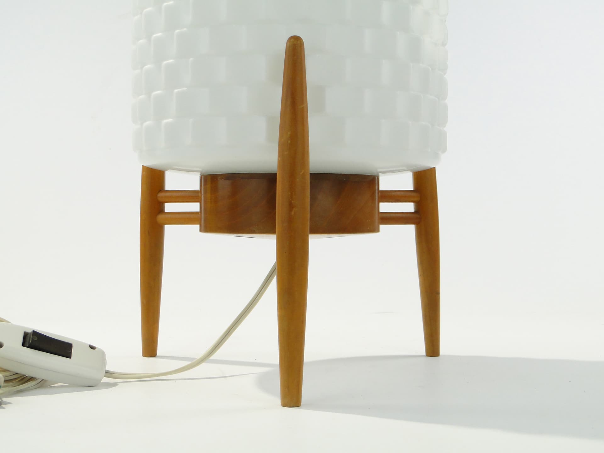 Table lamp, white glass, light brown wood, Krásná Jizba & Kamenický Šenov, Czech Republic, 1950s - 346465