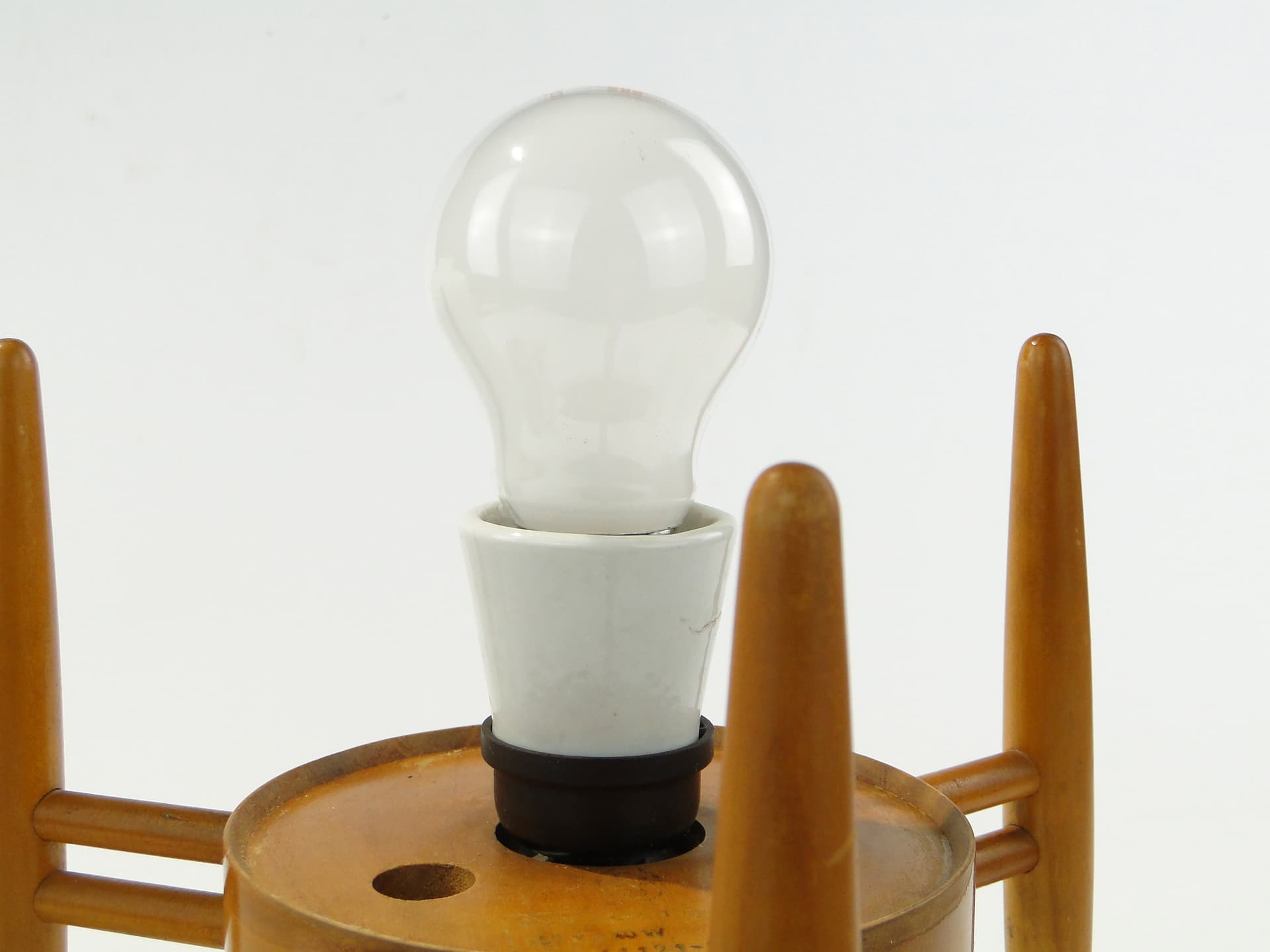 Table lamp, white glass, light brown wood, Krásná Jizba & Kamenický Šenov, Czech Republic, 1950s - 346470