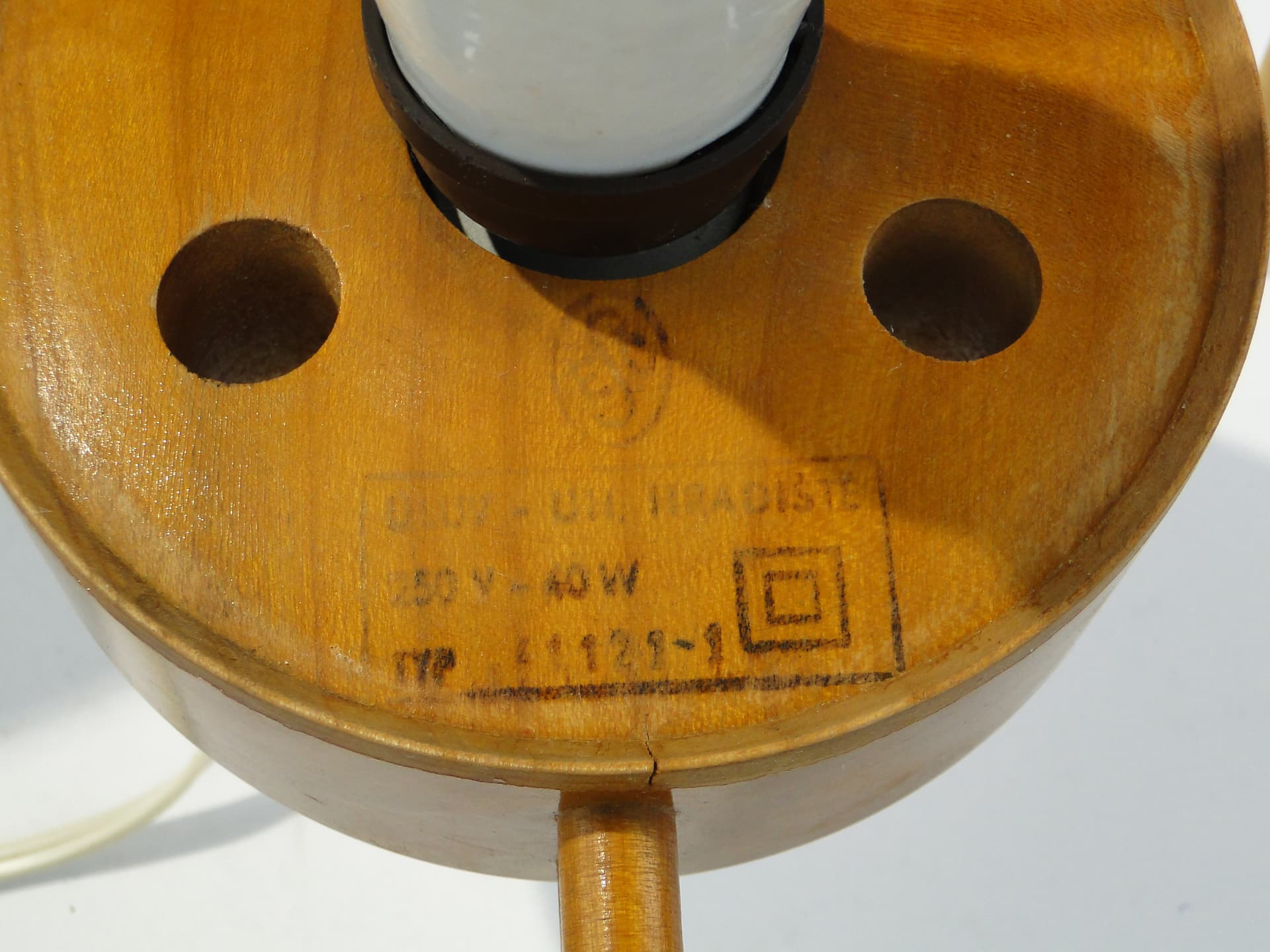 Table lamp, white glass, light brown wood, Krásná Jizba & Kamenický Šenov, Czech Republic, 1950s - 346469