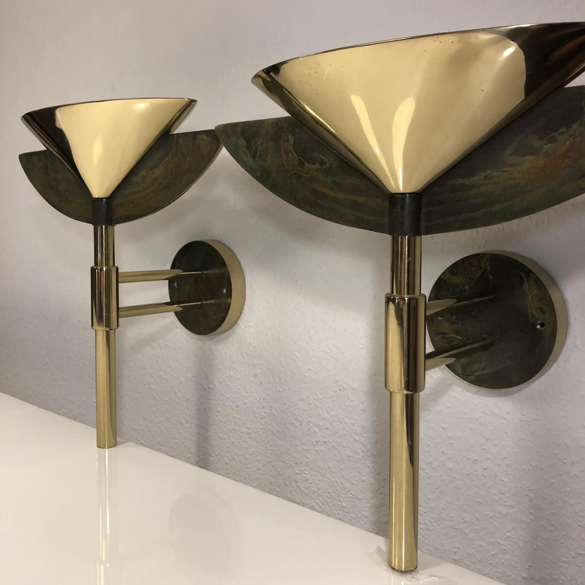 Para kinkietów Art déco, mosiądz złoty, Niemcy, lata 70. - 25743