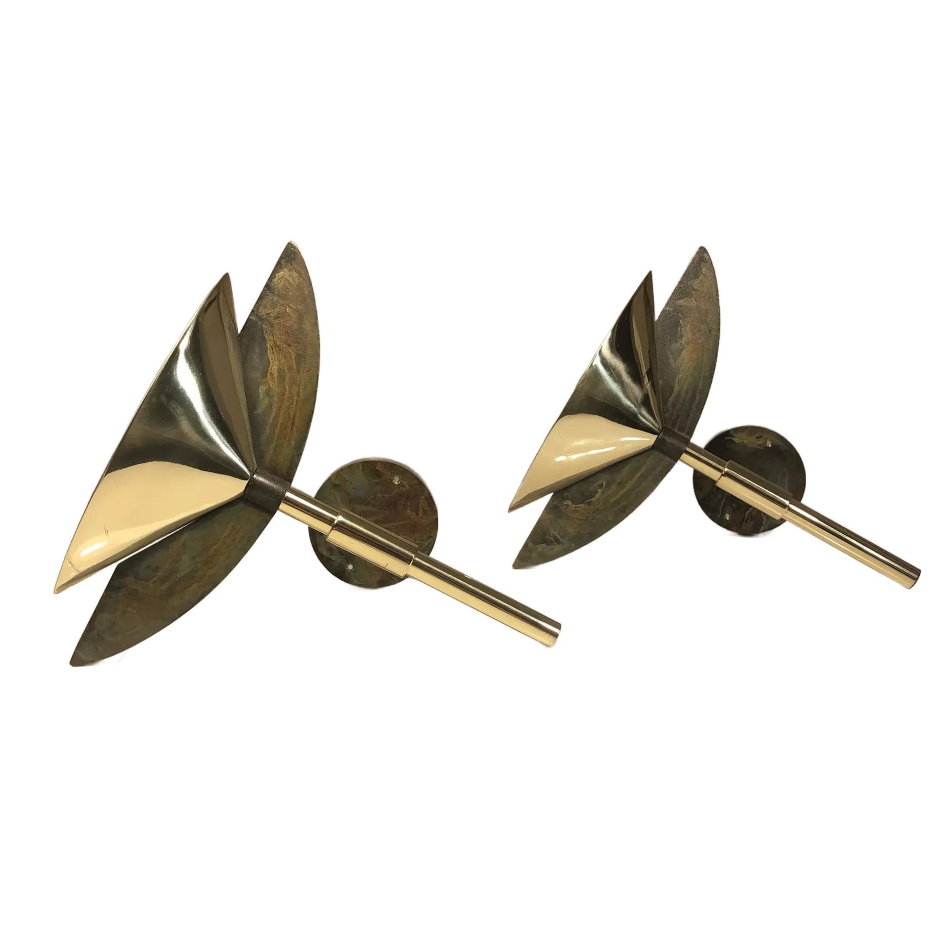 Para kinkietów Art déco, mosiądz złoty, Niemcy, lata 70.
