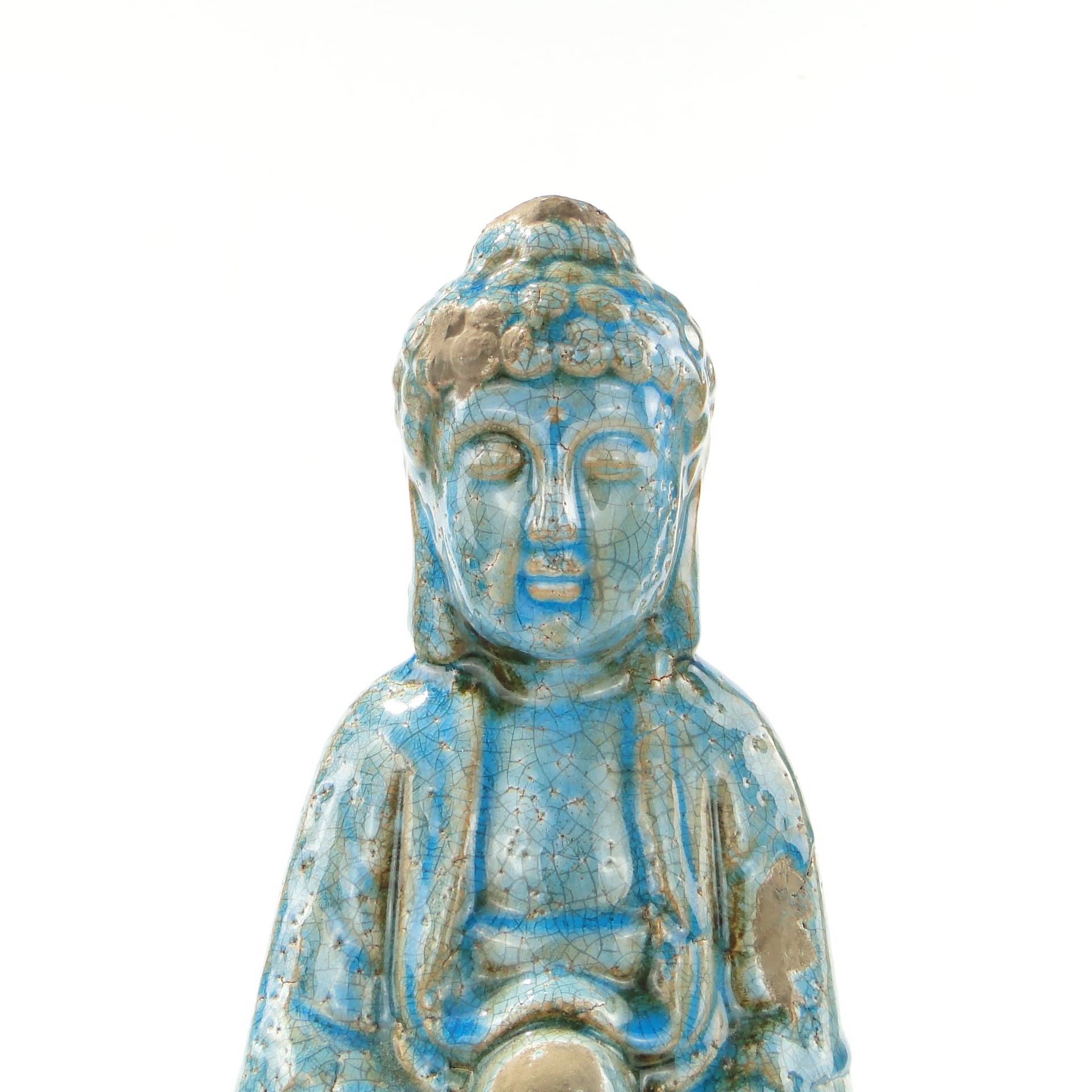 Buddha Figure, turquoise blue, glazed ceramic brown, 1990s - 346496