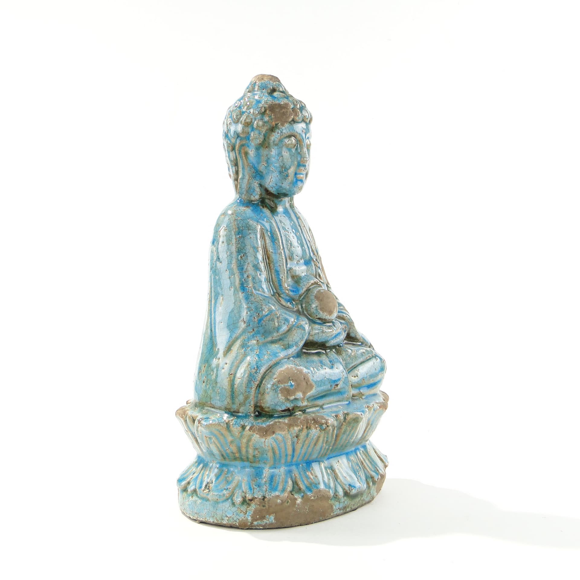 Buddha Figure, turquoise blue, glazed ceramic brown, 1990s - 346497