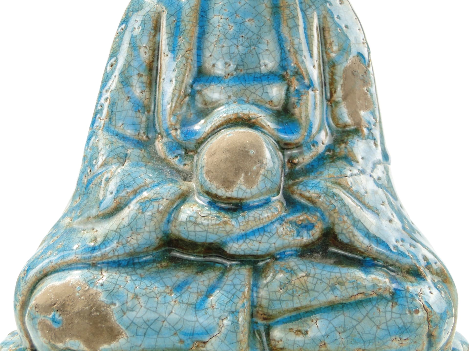 Buddha Figure, turquoise blue, glazed ceramic brown, 1990s - 346500
