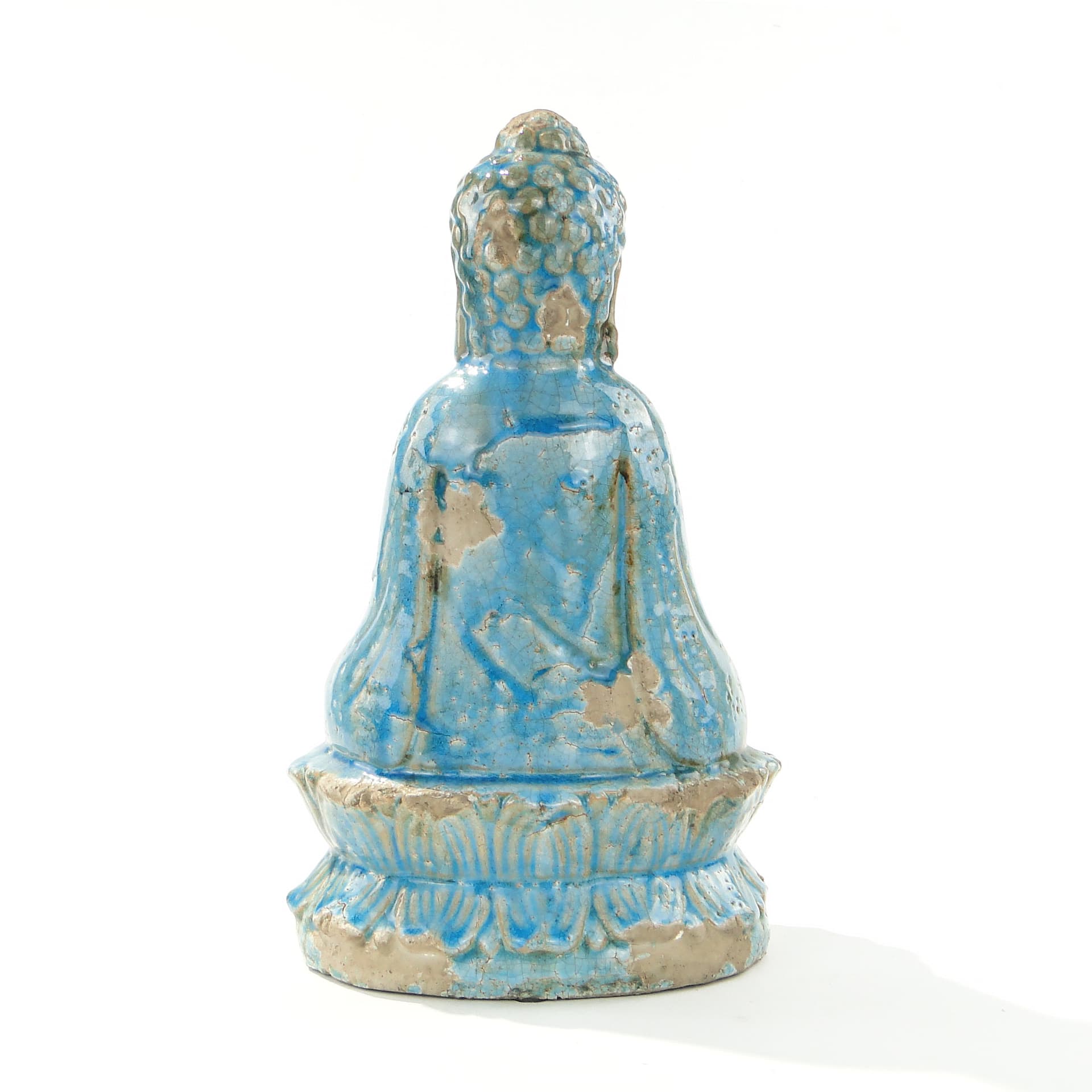 Buddha Figure, turquoise blue, glazed ceramic brown, 1990s - 346499