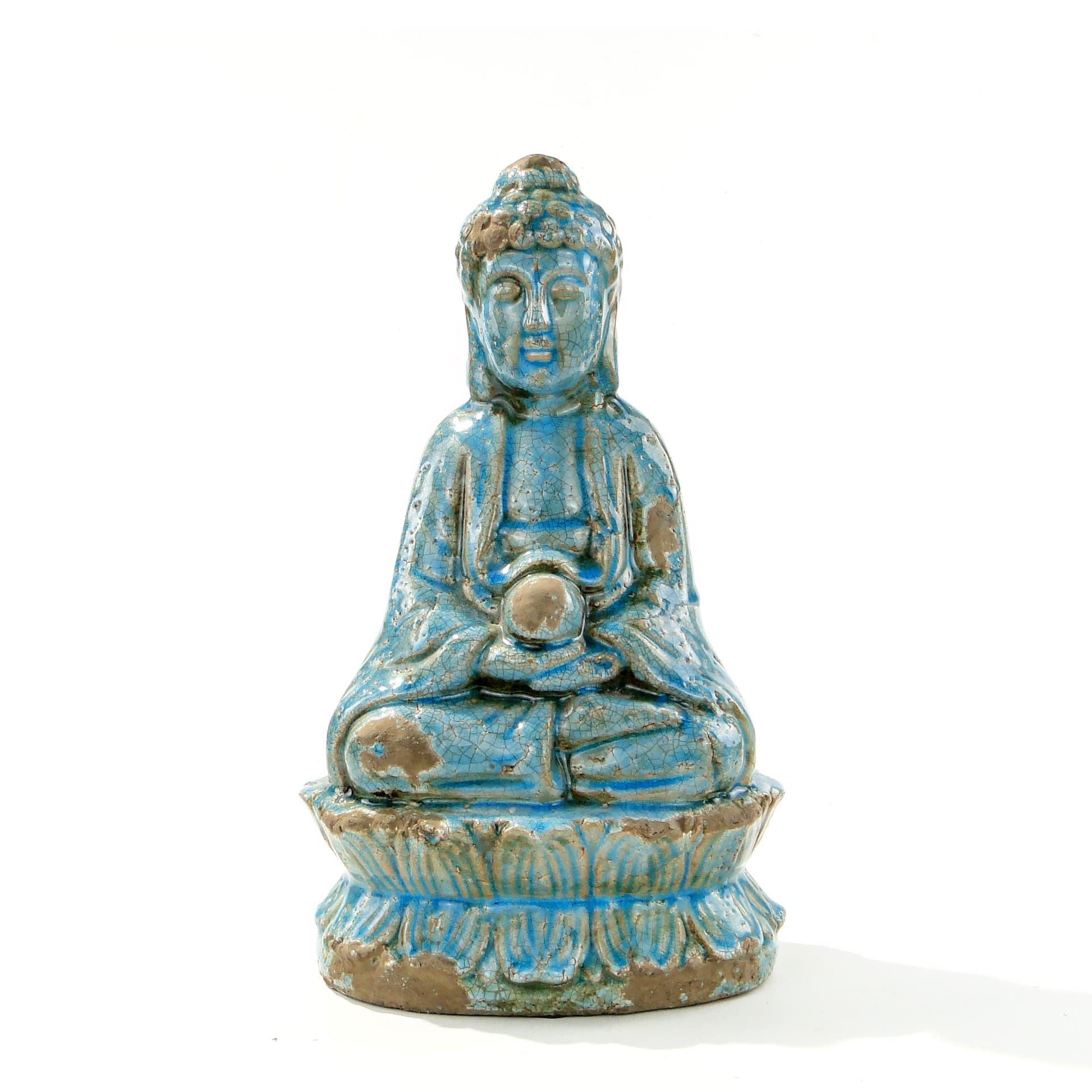 Buddha Figure, turquoise blue, glazed ceramic brown, 1990s - 346495