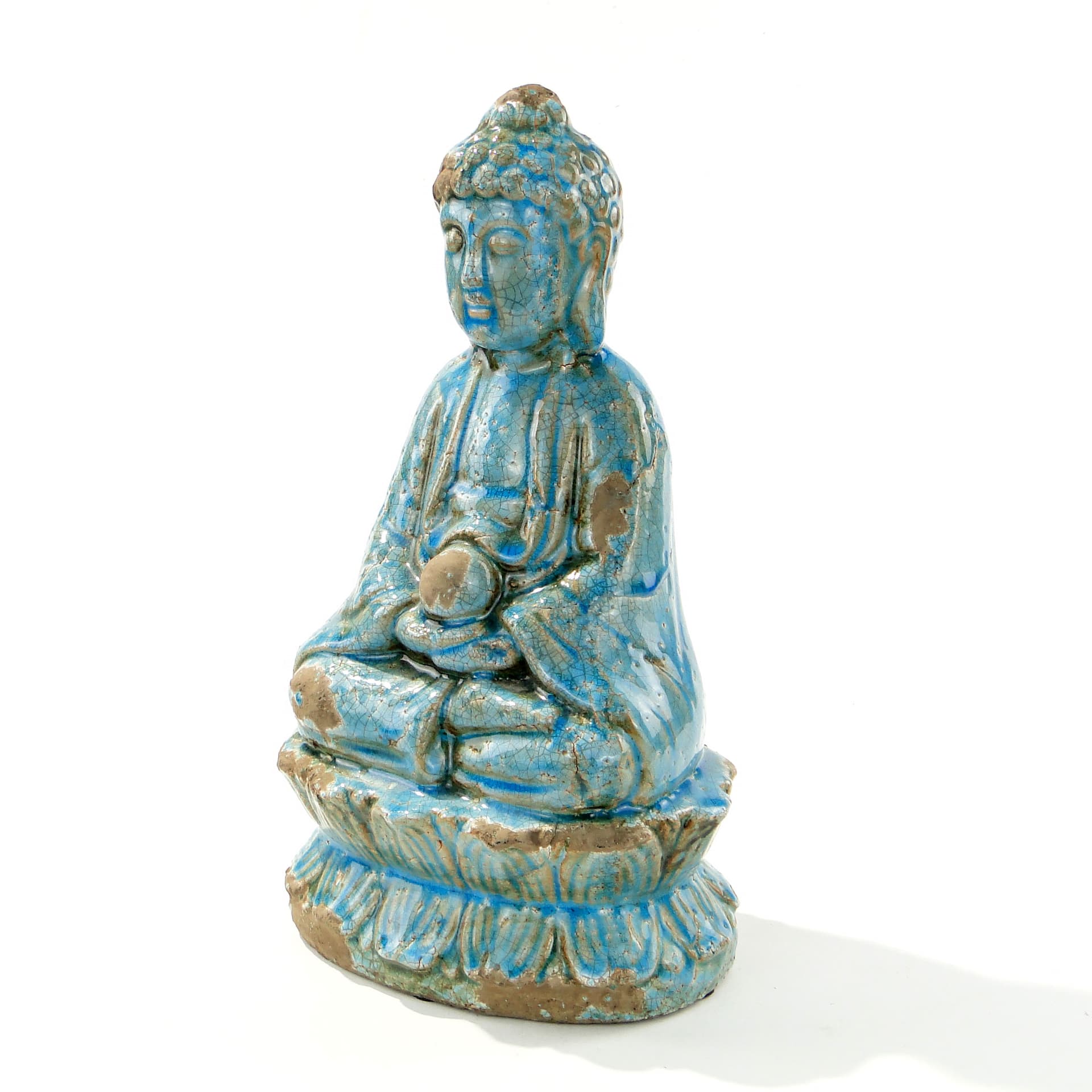 Buddha Figure, turquoise blue, glazed ceramic brown, 1990s - 346492