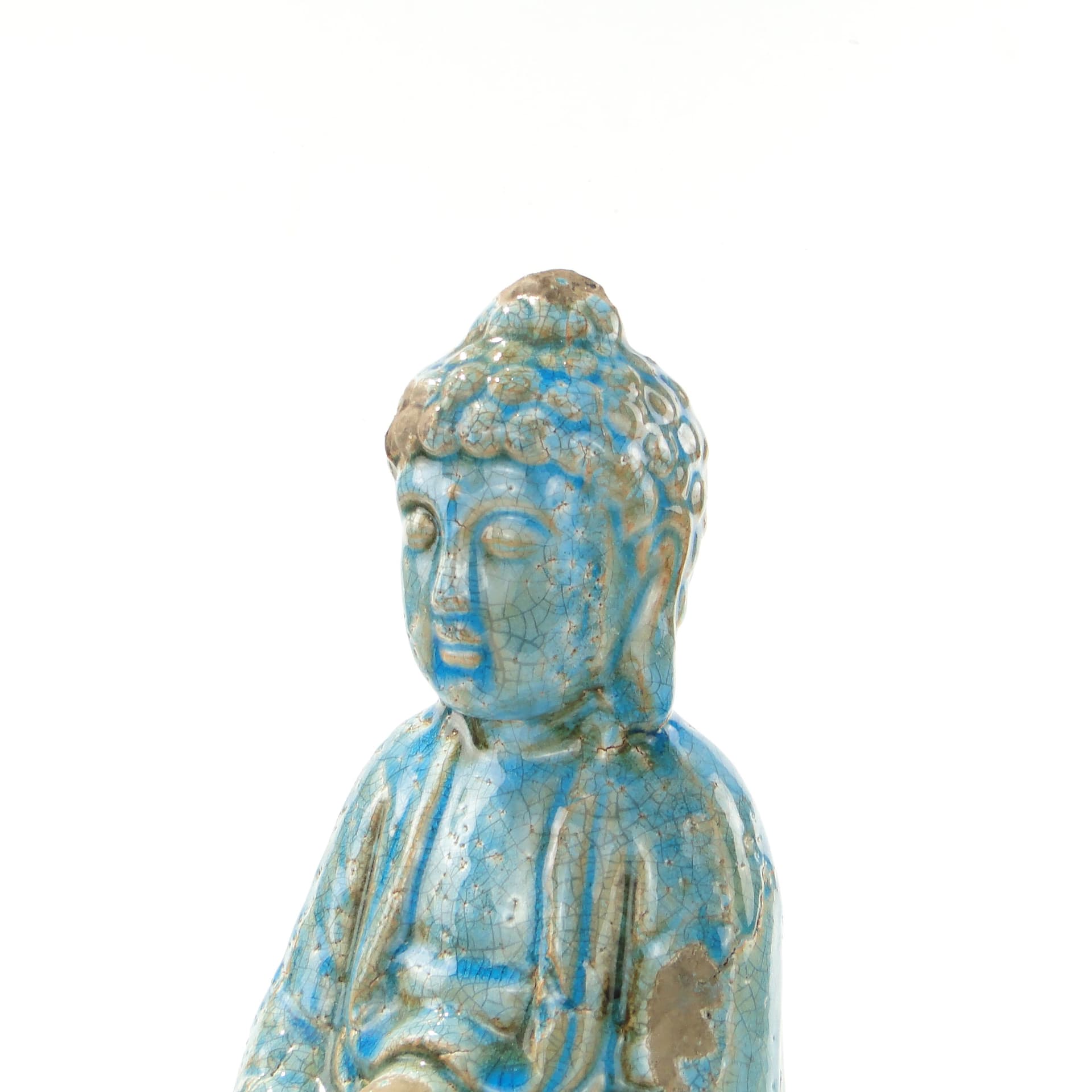 Buddha Figure, turquoise blue, glazed ceramic brown, 1990s - 346493