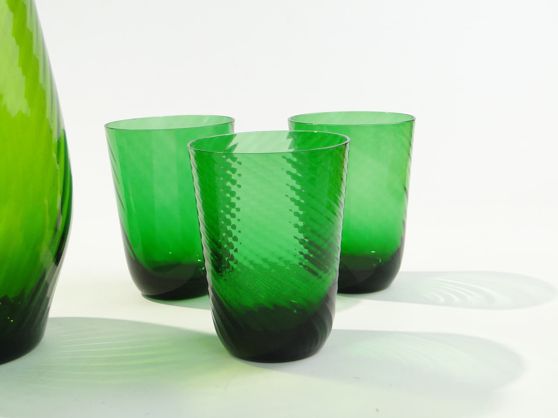 Beverage set Wir, emerald glass, by Z. Horbowy, Huta Szkła Sudety, Poland, 1970s. - 346506