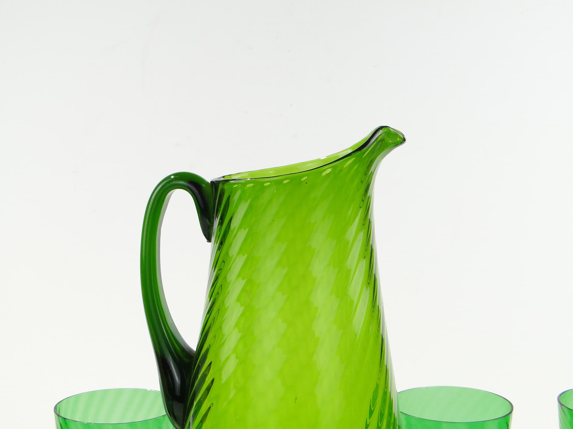 Beverage set Wir, emerald glass, by Z. Horbowy, Huta Szkła Sudety, Poland, 1970s. - 346505
