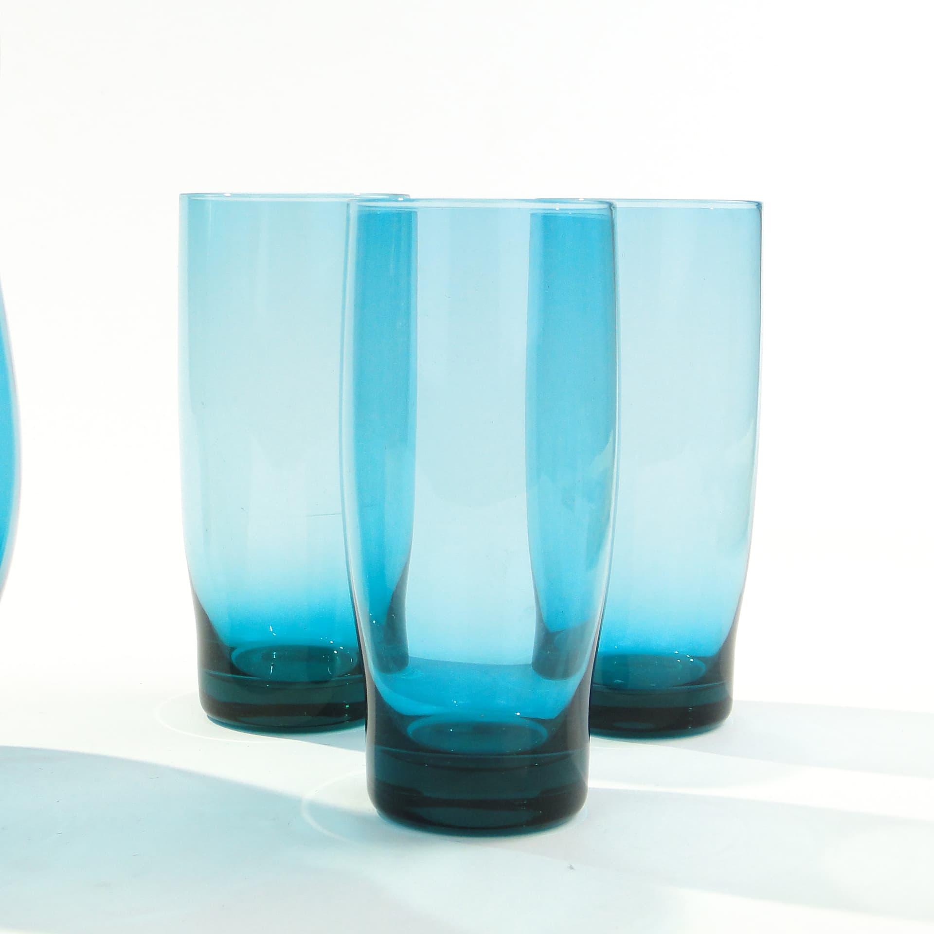 Drinkware set, azure, glass, by S. Sarnacki, Krośnieńskie Huty Szkła, Poland, 1970s. - 346512