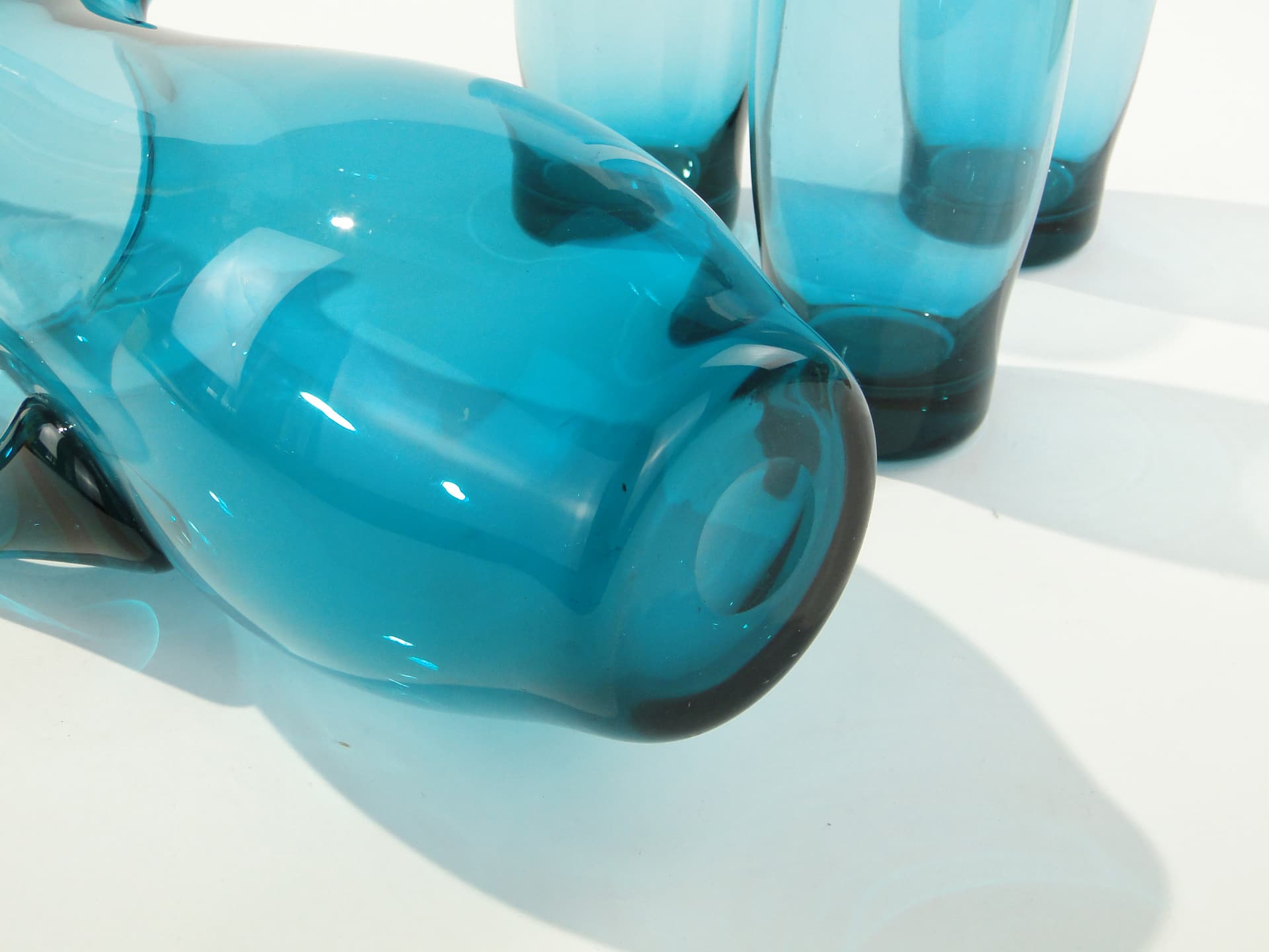 Drinkware set, azure, glass, by S. Sarnacki, Krośnieńskie Huty Szkła, Poland, 1970s. - 346515