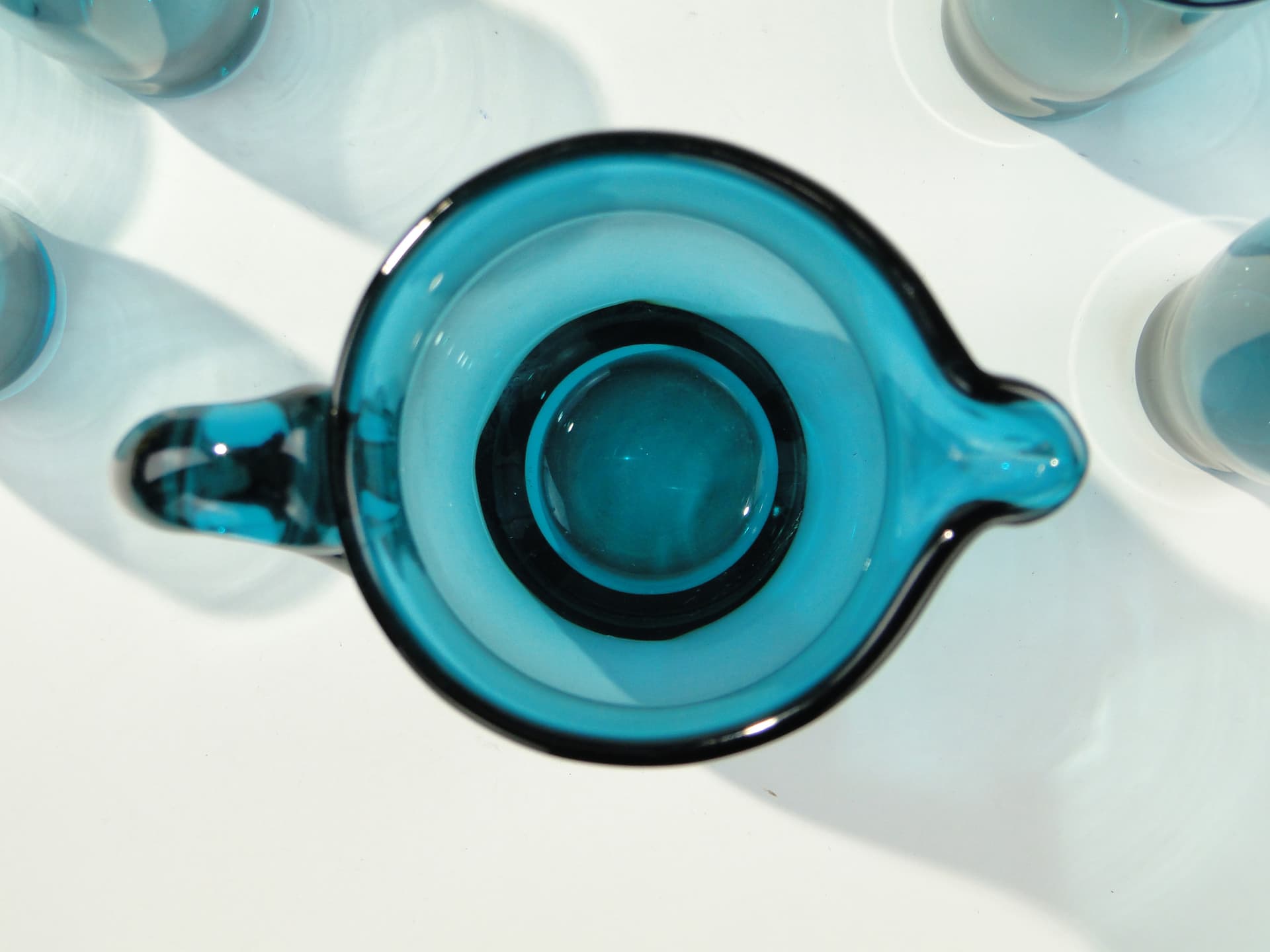 Drinkware set, azure, glass, by S. Sarnacki, Krośnieńskie Huty Szkła, Poland, 1970s. - 346516