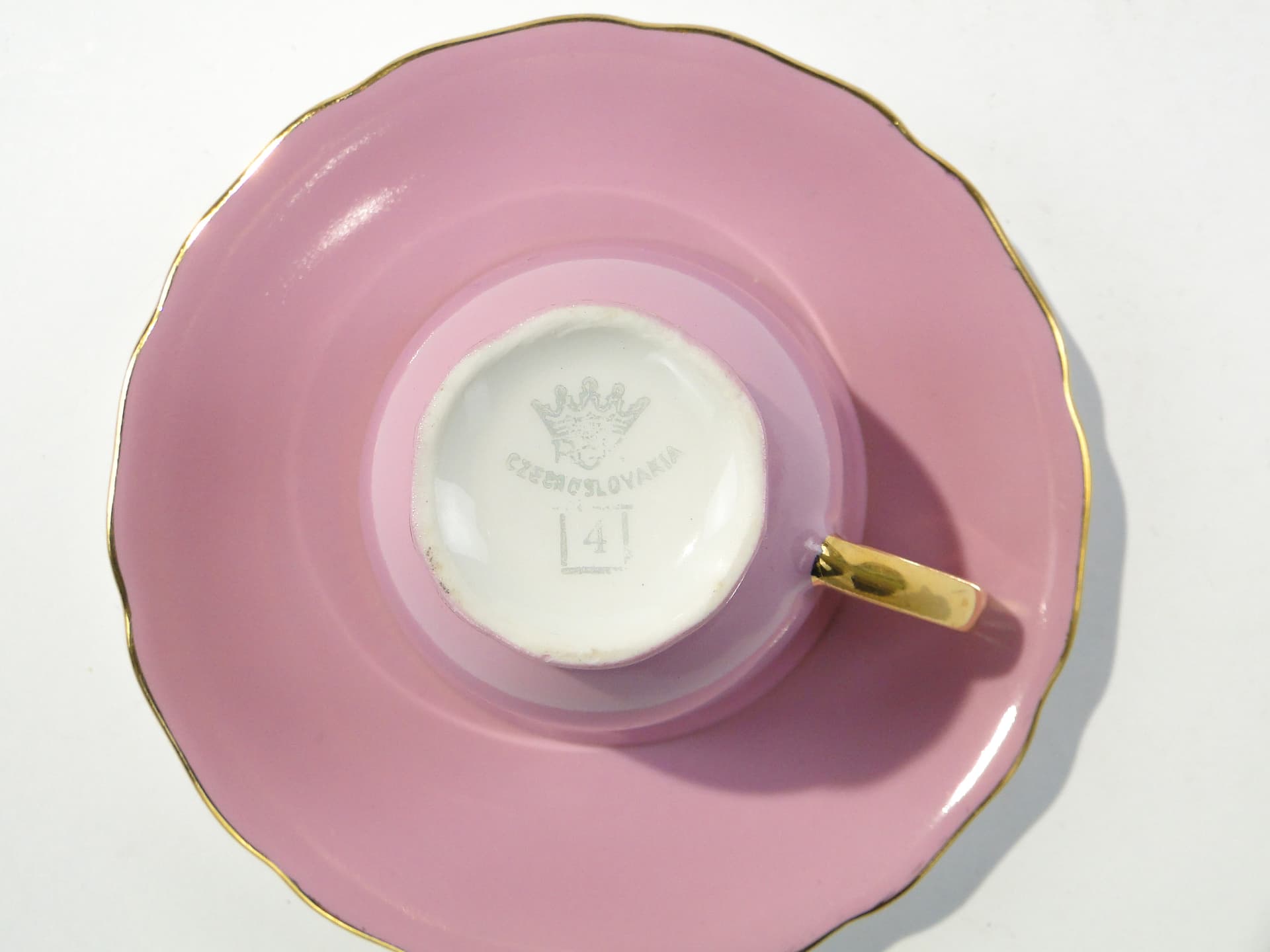 Coffee cup, pink porcelain, gold-plated, Rudolf Kämpf, Czechoslovakia, 1950s - 346531