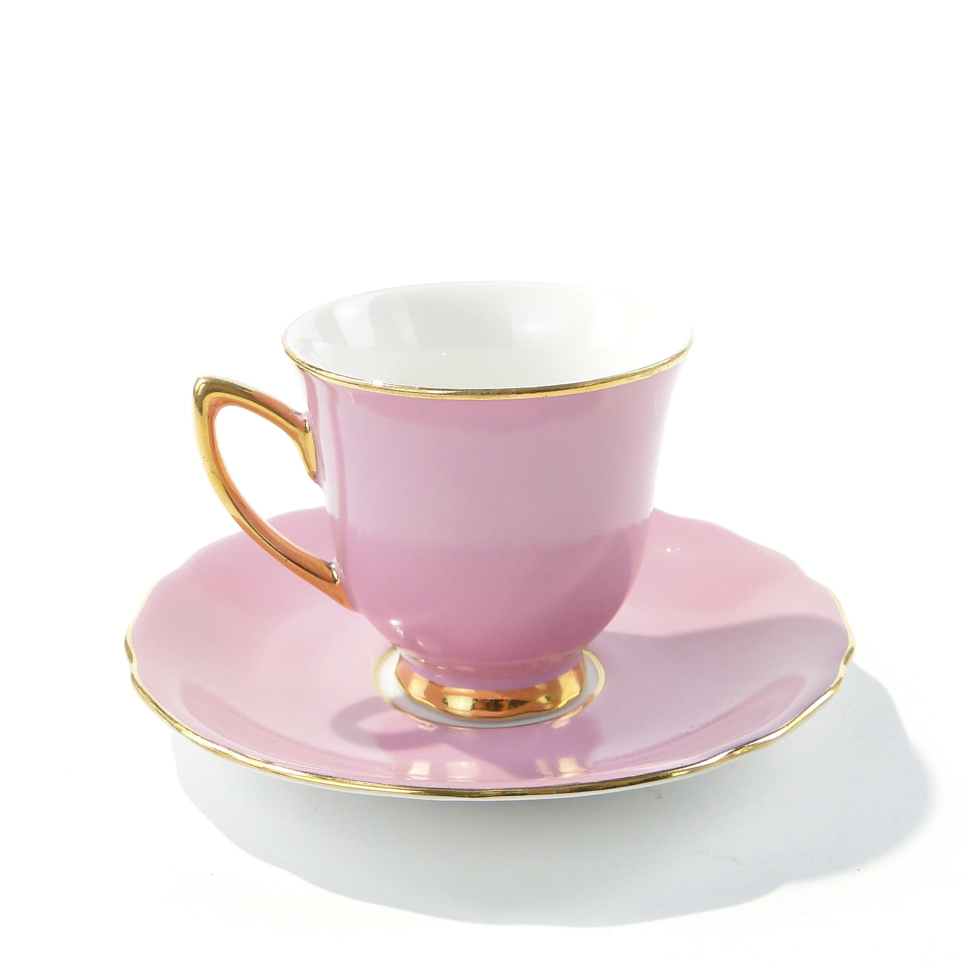 Coffee cup, pink porcelain, gold-plated, Rudolf Kämpf, Czechoslovakia, 1950s - 346527