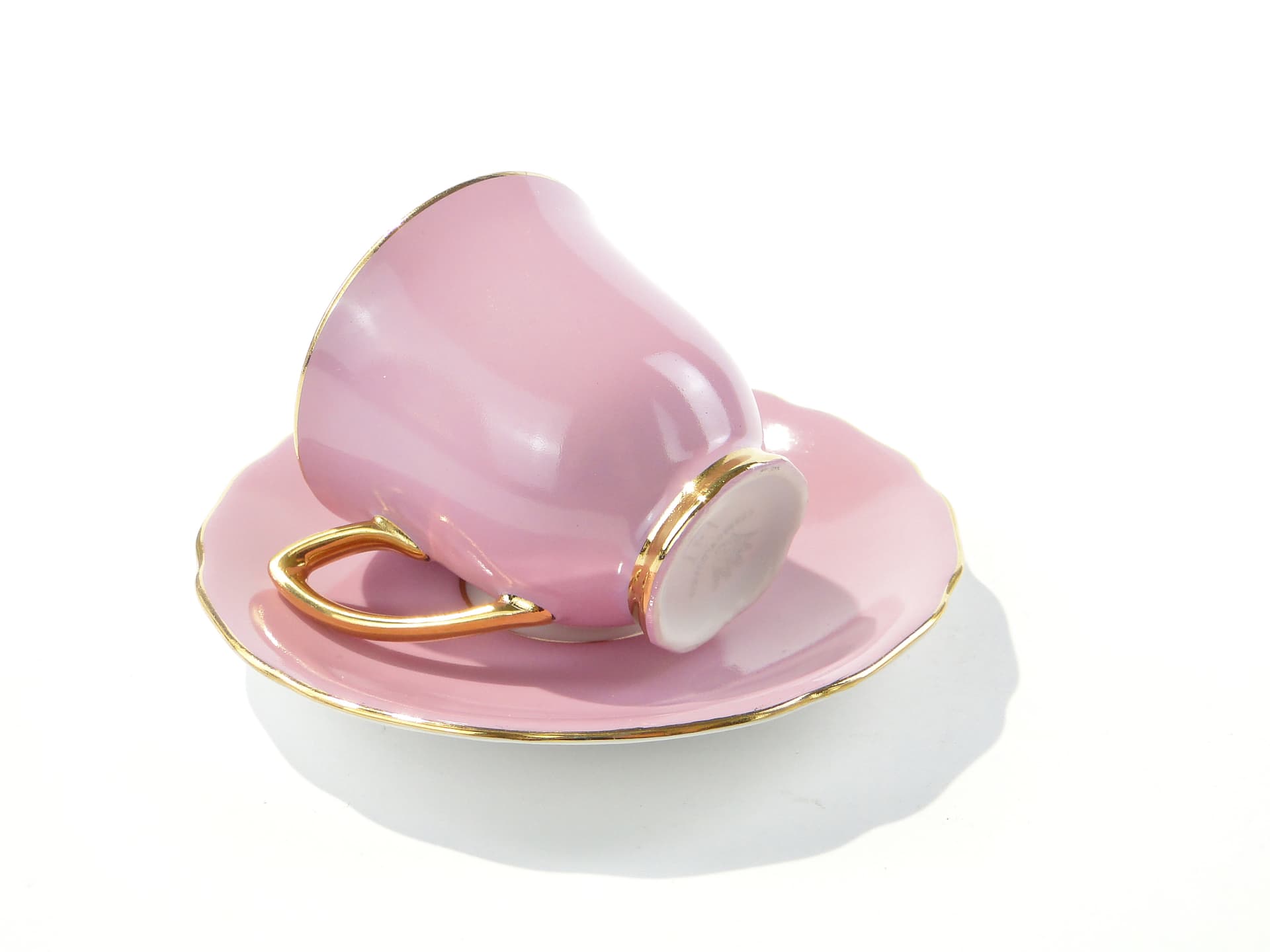 Coffee cup, pink porcelain, gold-plated, Rudolf Kämpf, Czechoslovakia, 1950s - 346530
