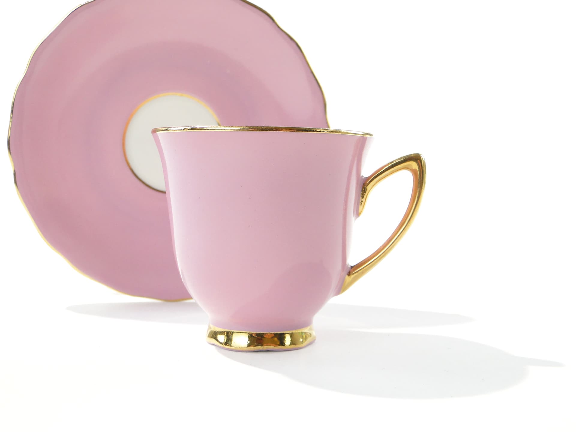 Coffee cup, pink porcelain, gold-plated, Rudolf Kämpf, Czechoslovakia, 1950s - 346535