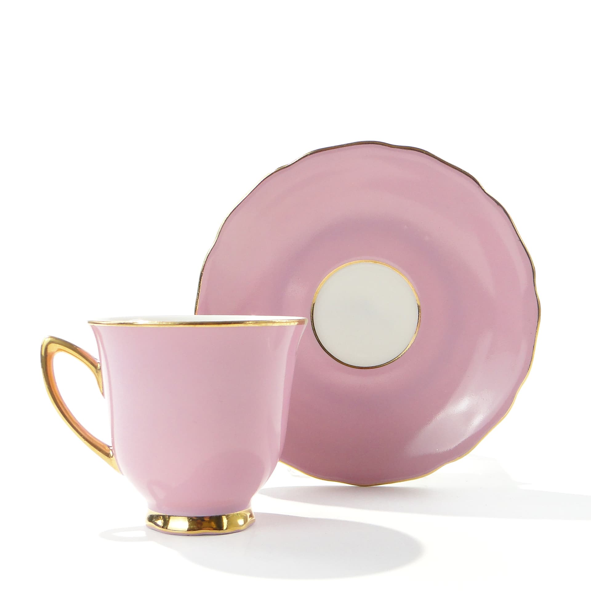 Coffee cup, pink porcelain, gold-plated, Rudolf Kämpf, Czechoslovakia, 1950s