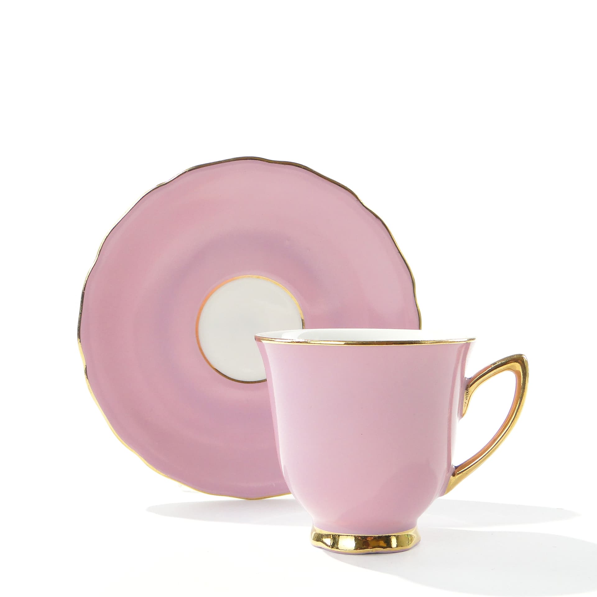 Coffee cup, pink porcelain, gold-plated, Rudolf Kämpf, Czechoslovakia, 1950s - 346534