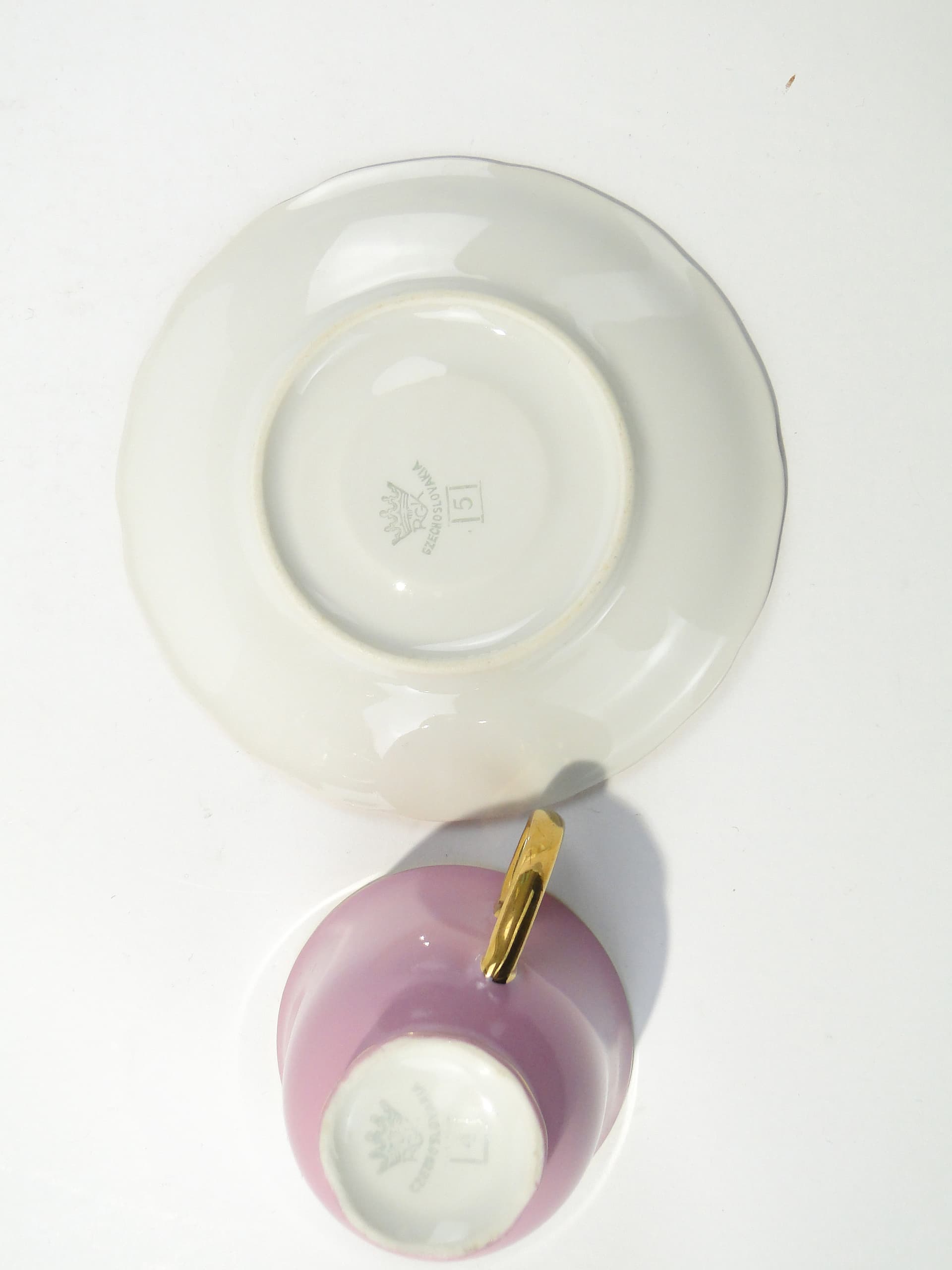 Coffee cup, pink porcelain, gold-plated, Rudolf Kämpf, Czechoslovakia, 1950s - 346532