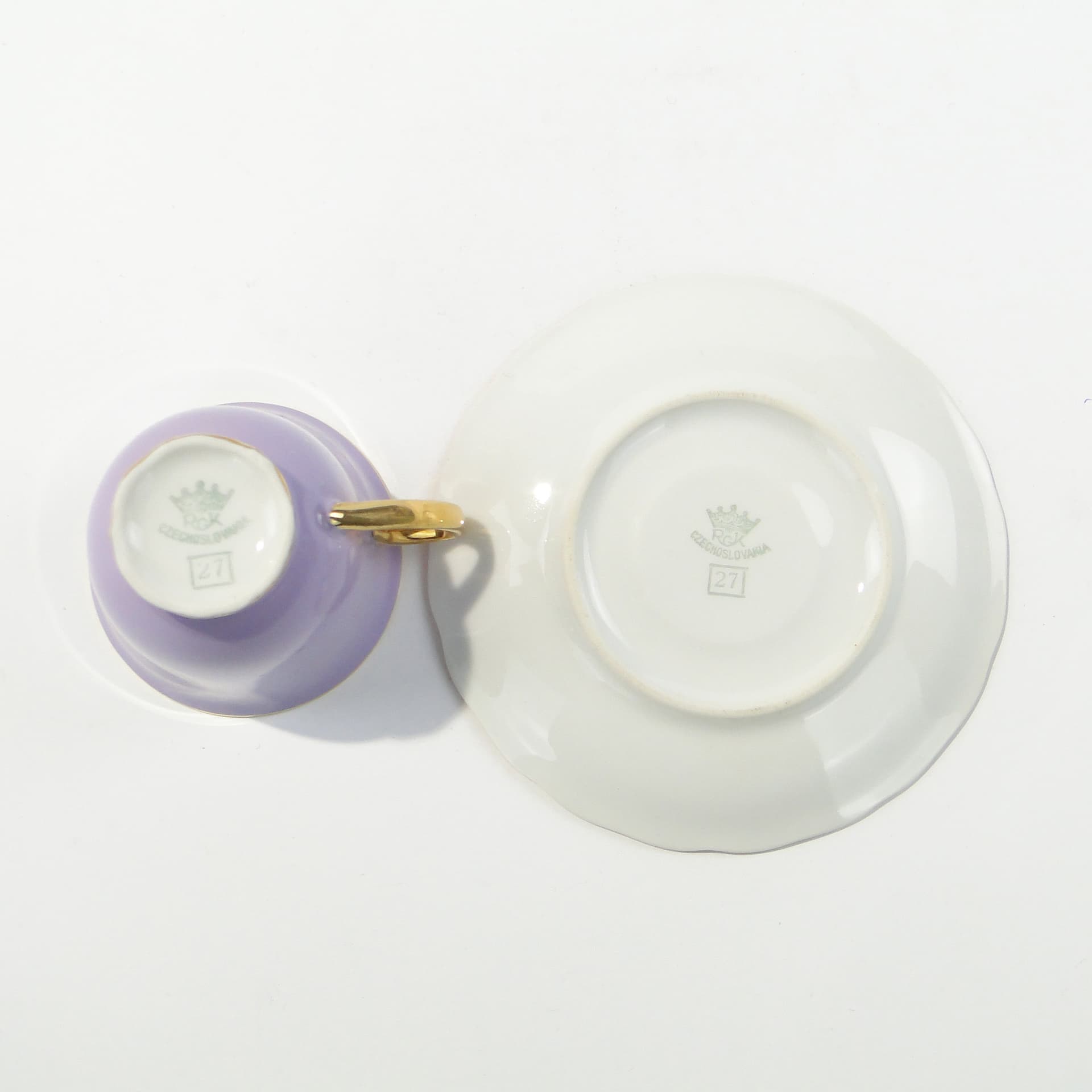 Coffee cup, white purple porcelain, gold, Rudolf Kämpf, Czechoslovakia, 1950s. - 346550