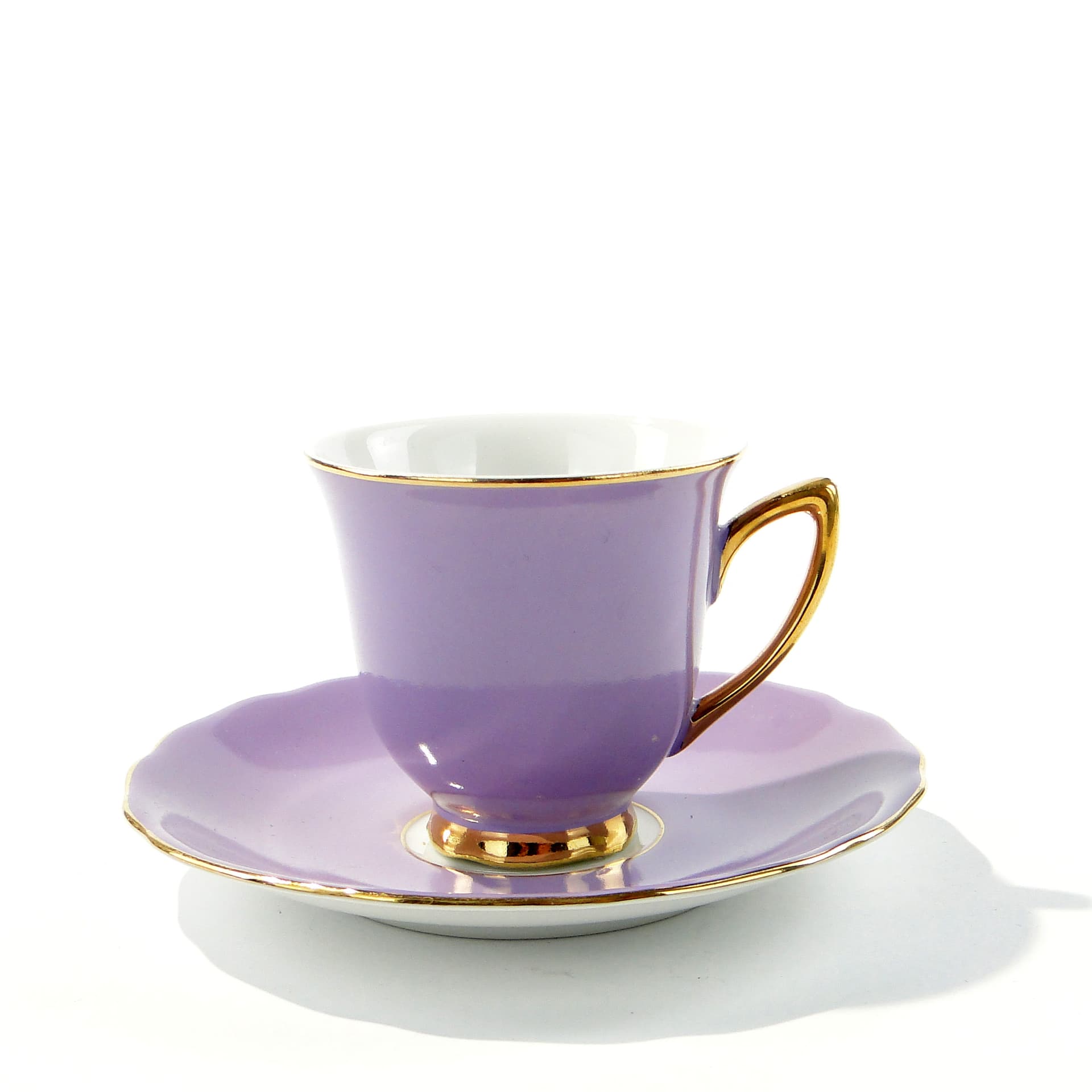 Coffee cup, white purple porcelain, gold, Rudolf Kämpf, Czechoslovakia, 1950s. - 346548