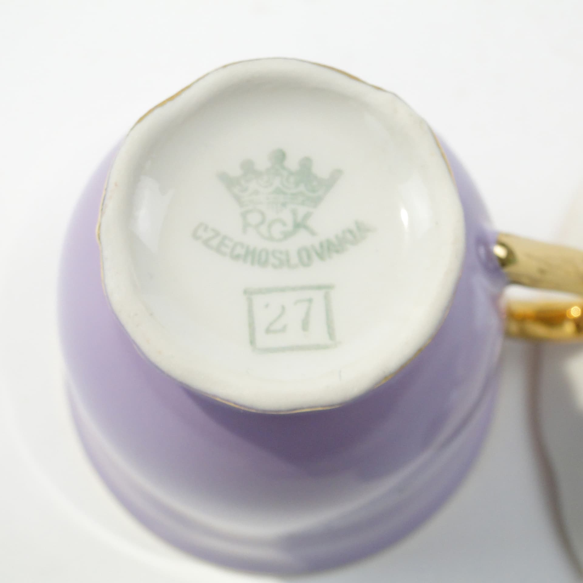 Coffee cup, white purple porcelain, gold, Rudolf Kämpf, Czechoslovakia, 1950s. - 346551
