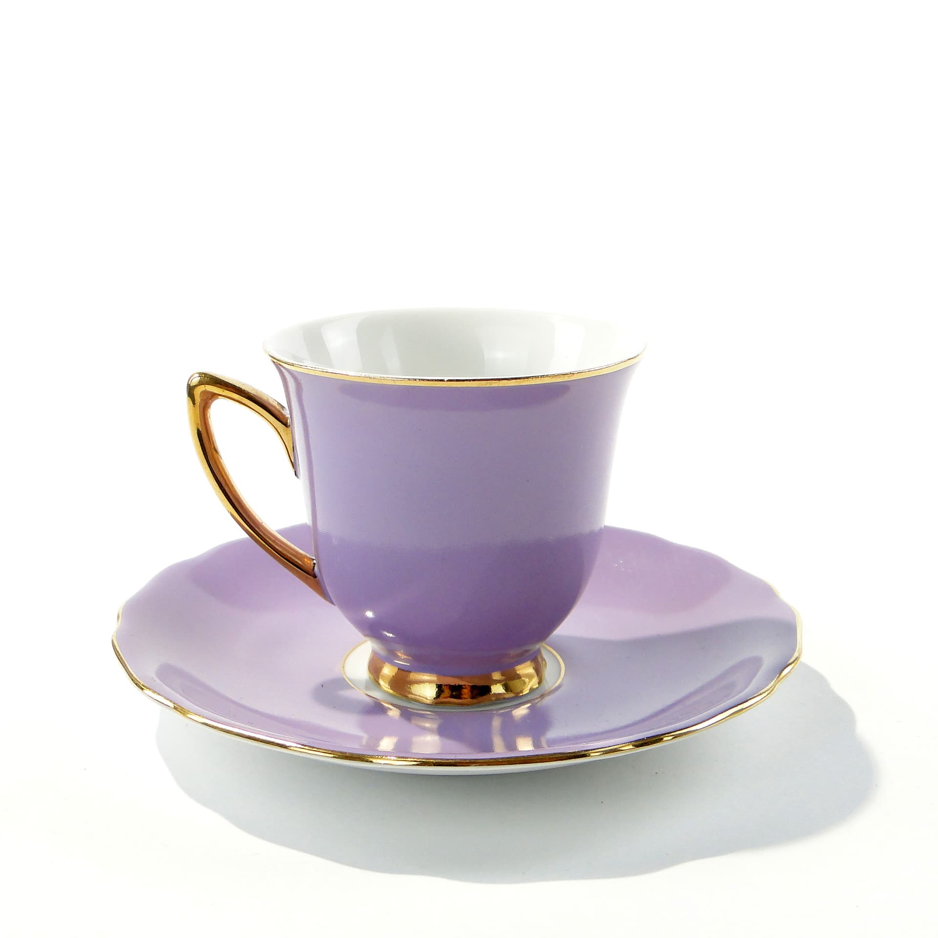 Coffee cup, white purple porcelain, gold, Rudolf Kämpf, Czechoslovakia, 1950s. - 346547