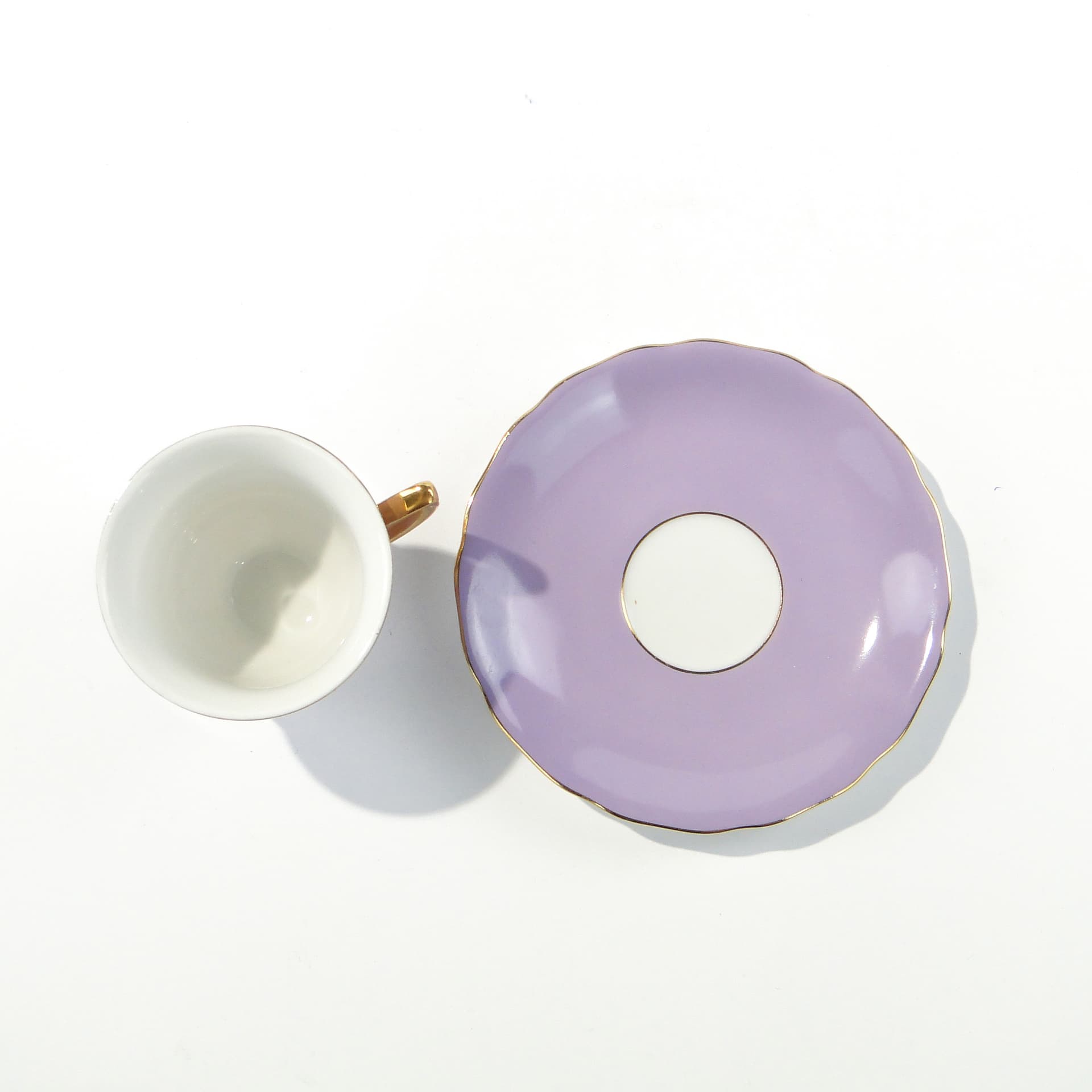 Coffee cup, white purple porcelain, gold, Rudolf Kämpf, Czechoslovakia, 1950s. - 346549