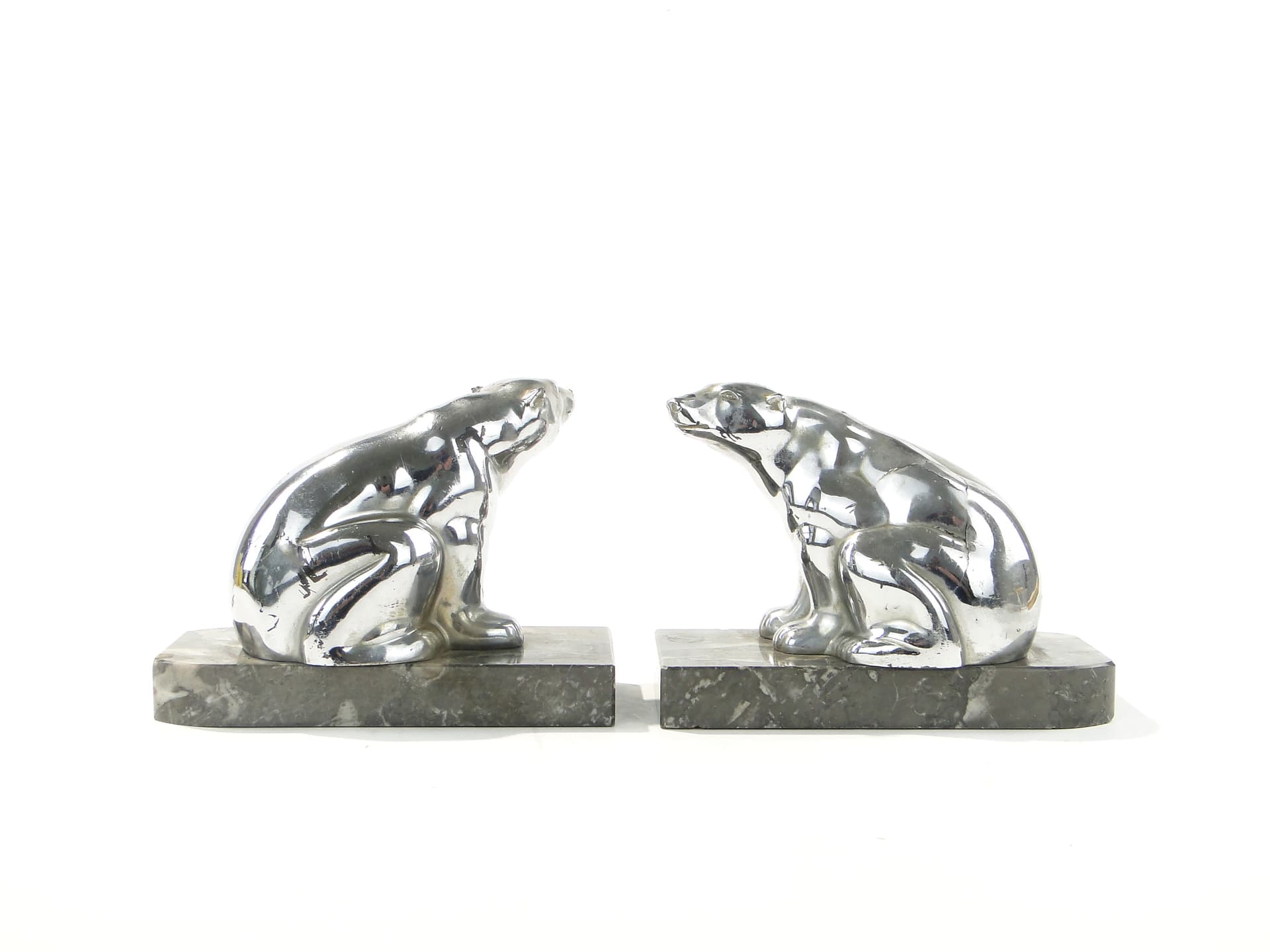 Pair of bookends Art Deco, silver chrome, grey marble, early 20th c.