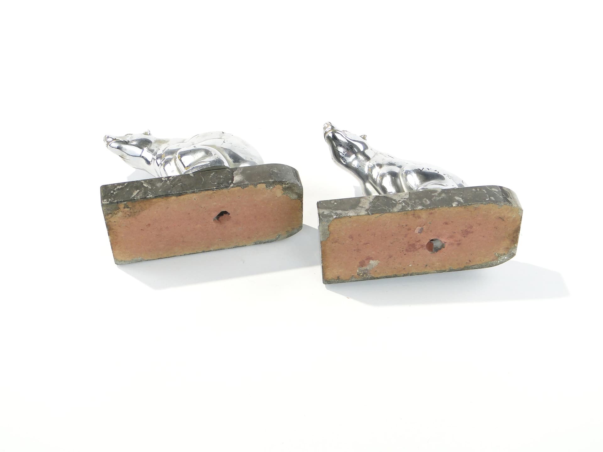 Pair of bookends Art Deco, silver chrome, grey marble, early 20th c. - 346600