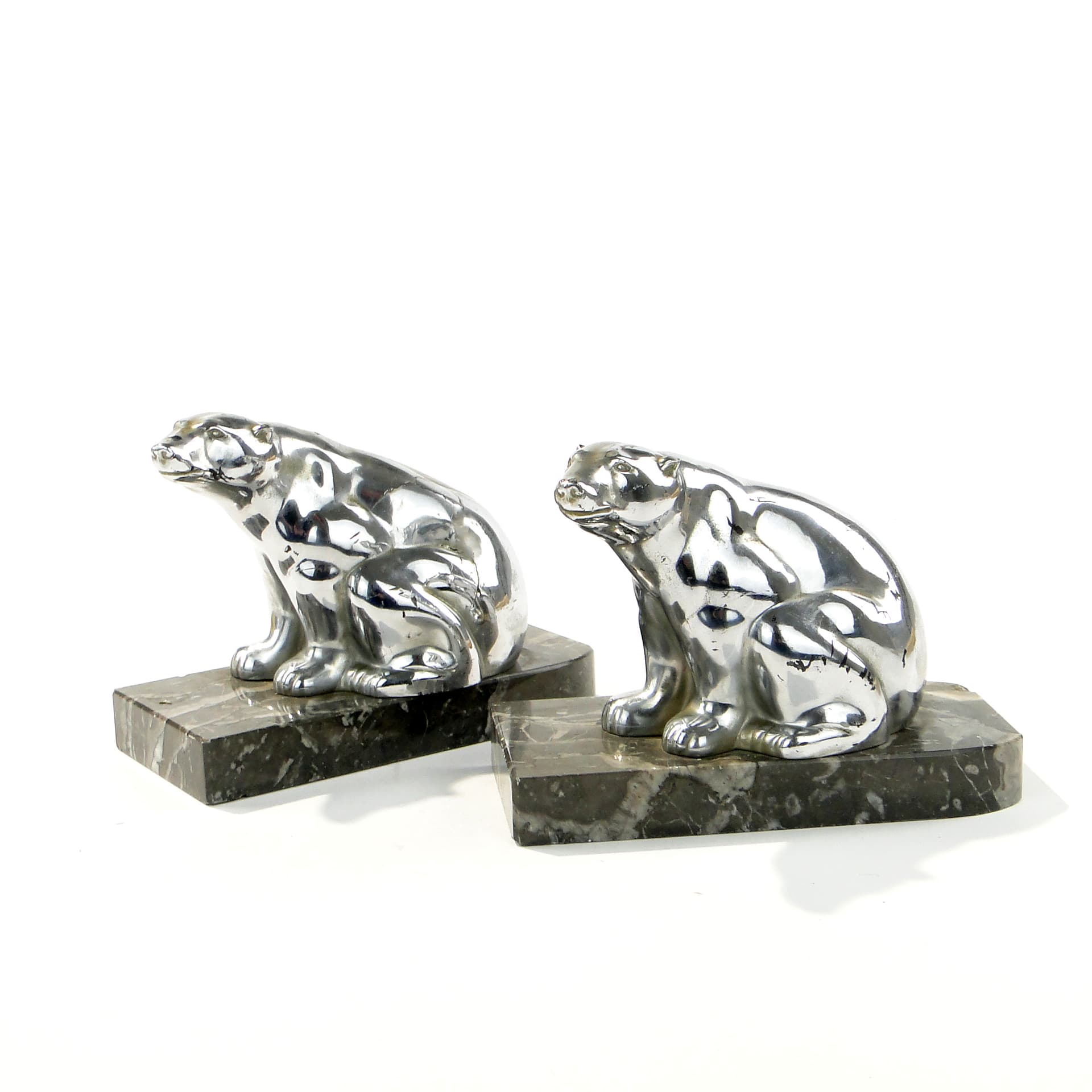 Pair of bookends Art Deco, silver chrome, grey marble, early 20th c. - 346595