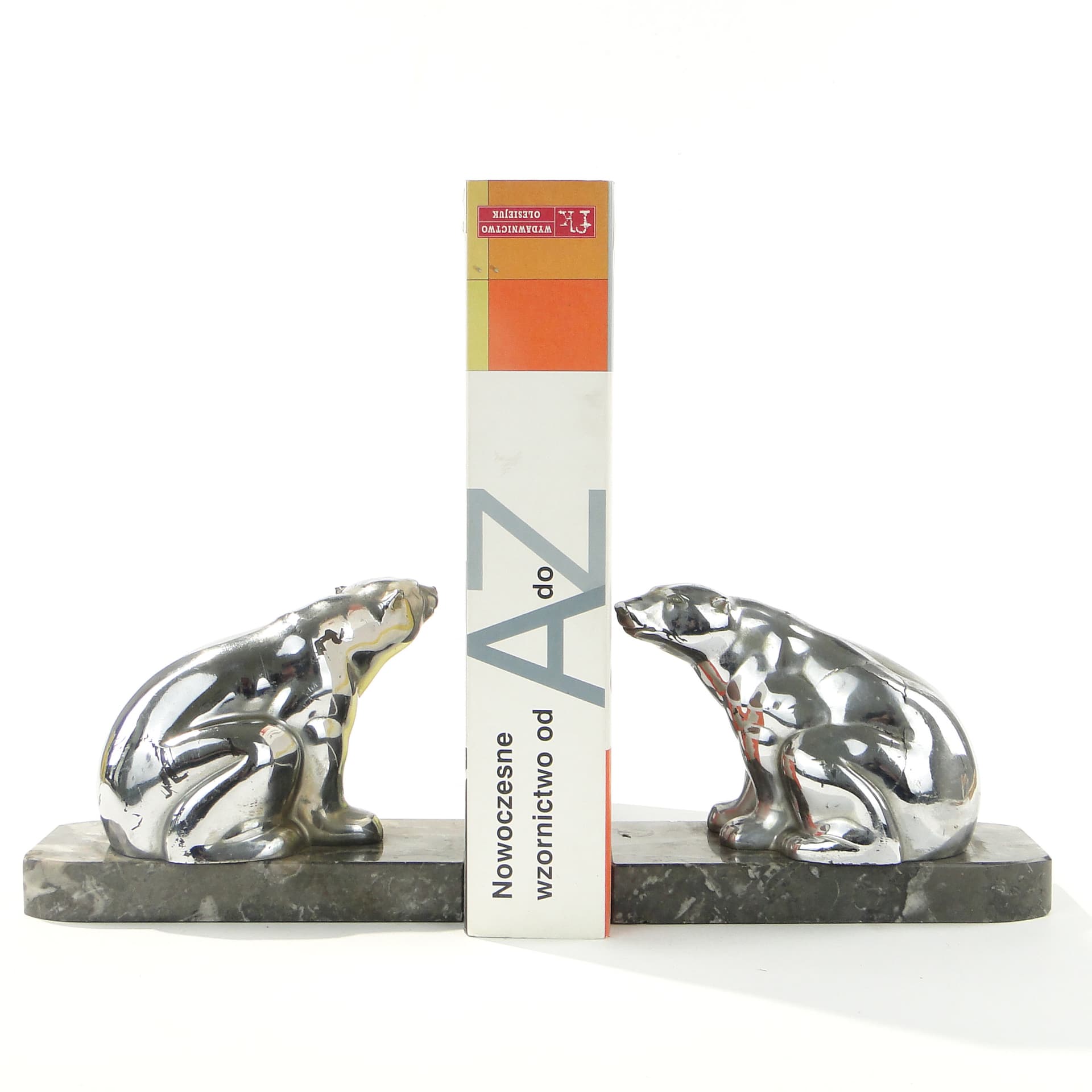 Pair of bookends Art Deco, silver chrome, grey marble, early 20th c. - 346596
